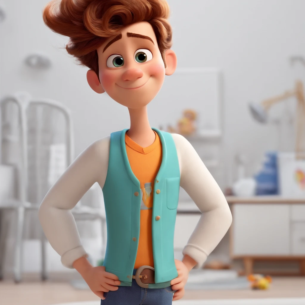 fundo branco, pixar desenhos animados 3D, com um cabelo branco com camisa de time branca , ::estilo pixar cartoon