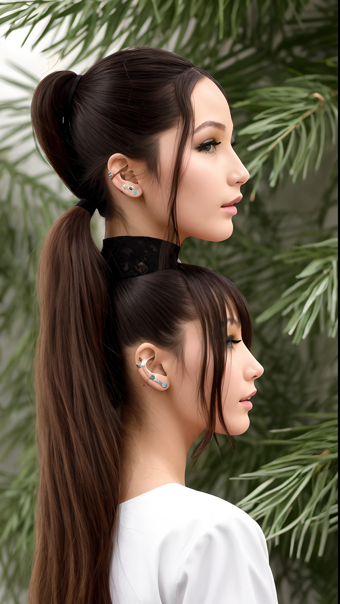 beni, solo, 1girl, yellow_pupils, +_+, black_hair, high_ponytail, red_flower_hair_ornament
