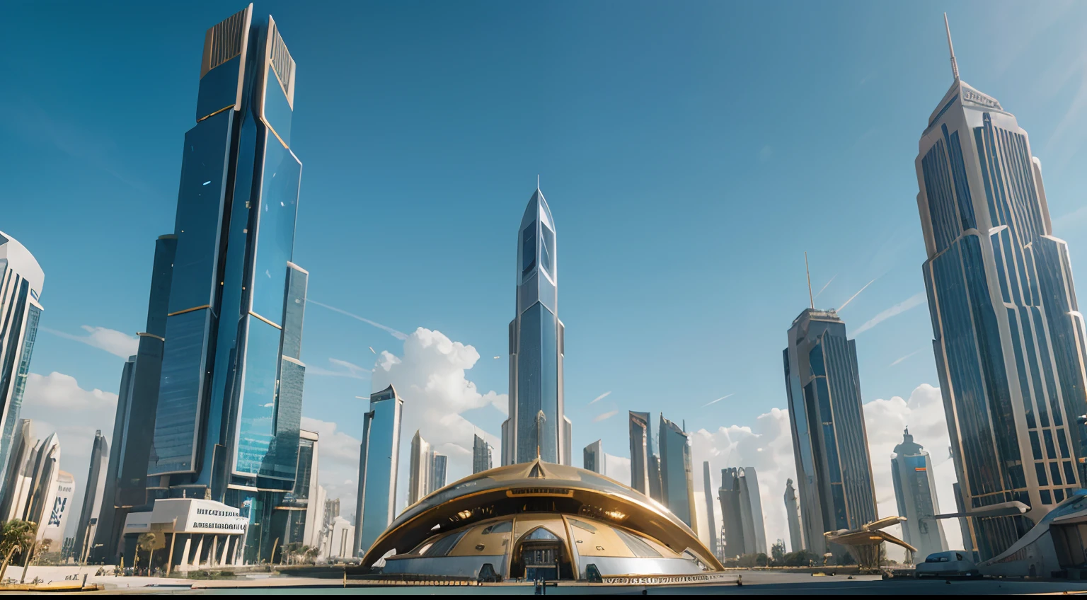 Inside Golden high tech futuristic city in star trek world, photo realistic in the style of otherworldly dimensions, things never seen by humans, dynamic, beautiful, crystal clear daylight, photo- realistic, 8k , octane render, camera nikon 750