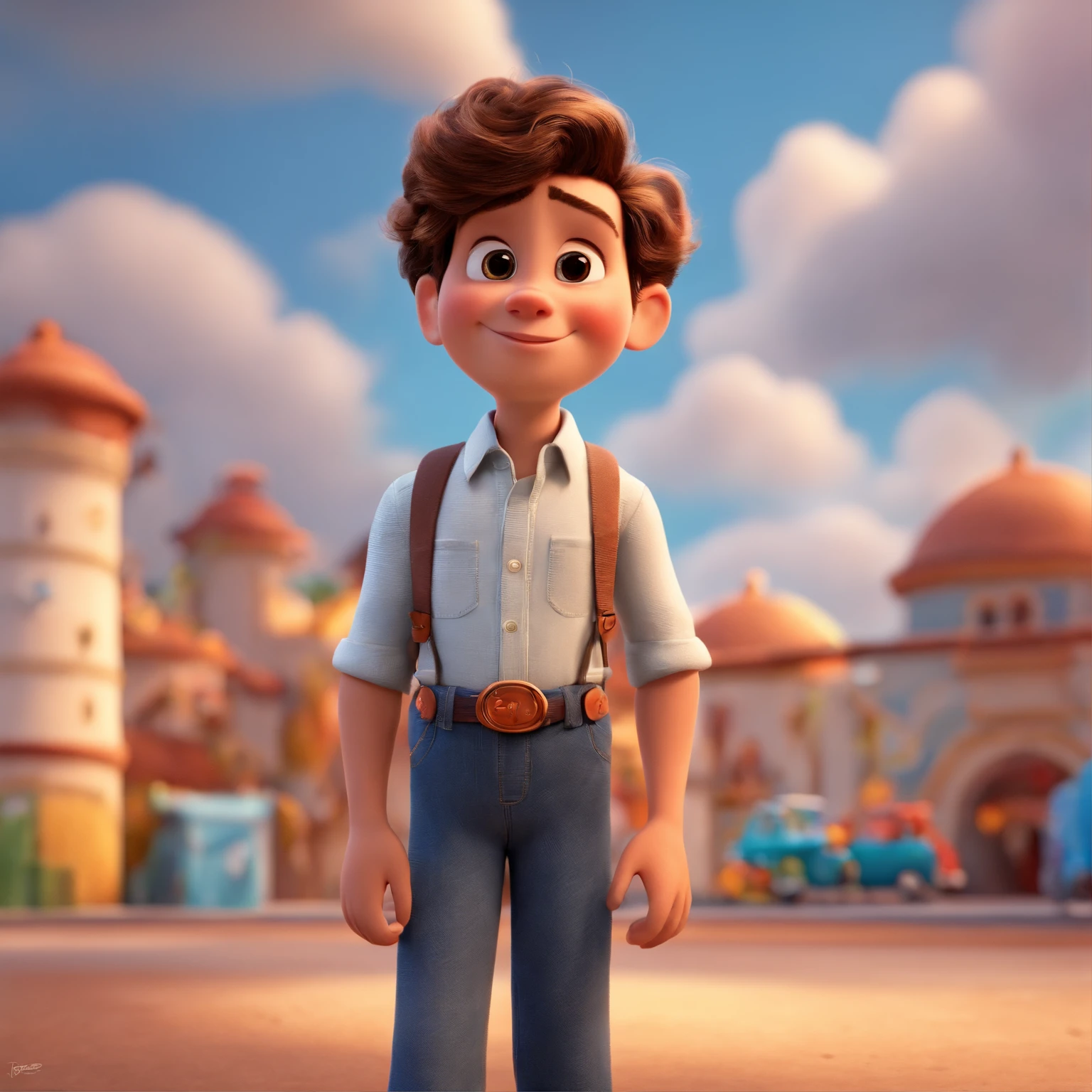 fundo branco, pixar desenhos animados 3D, com um cabelo branco com camisa de time branca , ::estilo pixar cartoon