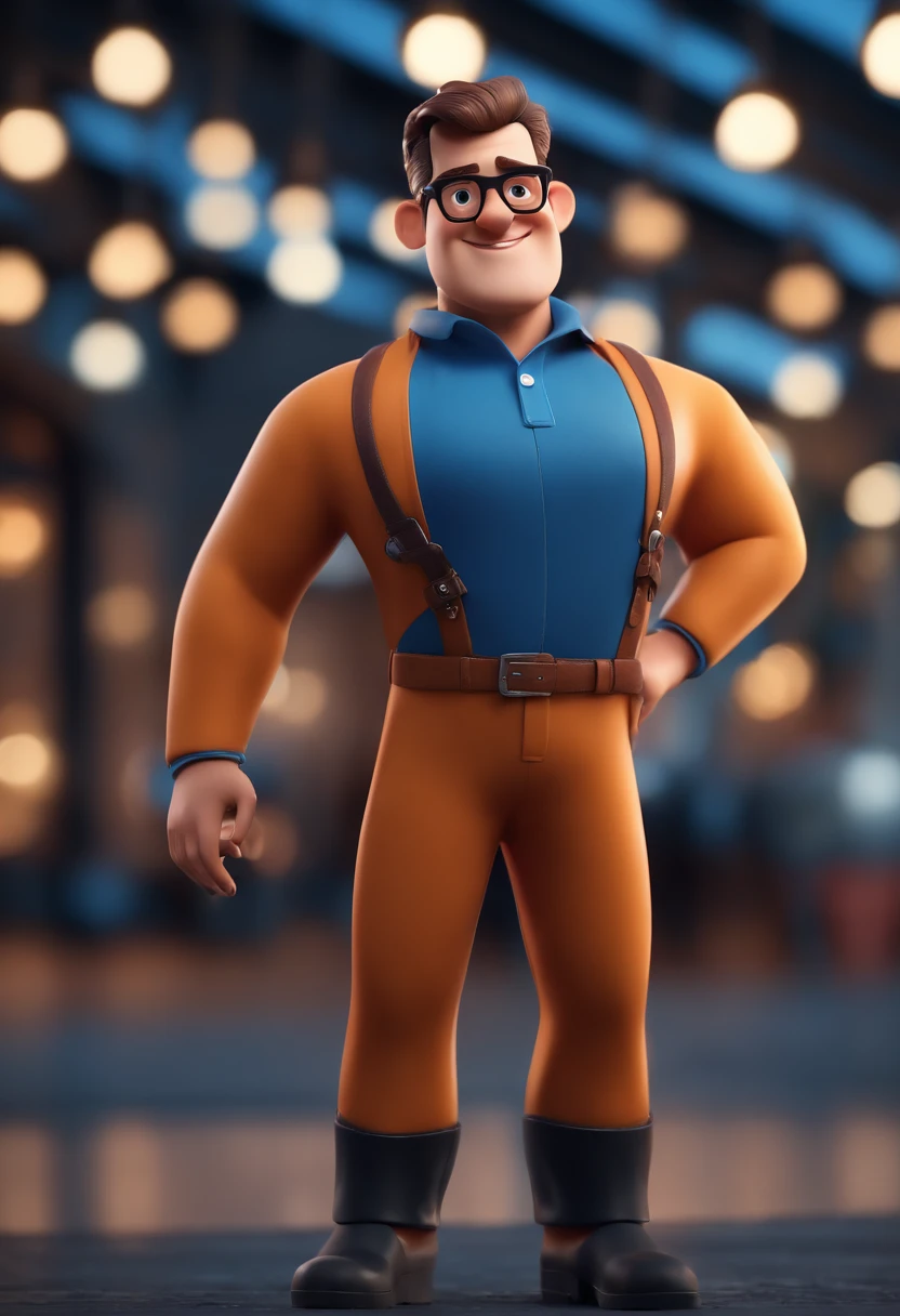 Cartoon character of a man with black glasses and a blue shirt, animation character, Caractere estilizado, animation style rendering, 3D estilizado, Arnold Maya render, 3 d render stylized, toon render keyshot, Personagem 3D, Personagem 3D, 3d rendering stylized, 3 d character render, personagem de desenho animado, Personagem de close up, Pose de personagem,  (Estilo Pixar) (master part:1.2) (Bokeh) (best quality) (pele detalhada) (textura detalhada) (8k) (argila) (Cinematic lighting) (foco nítido