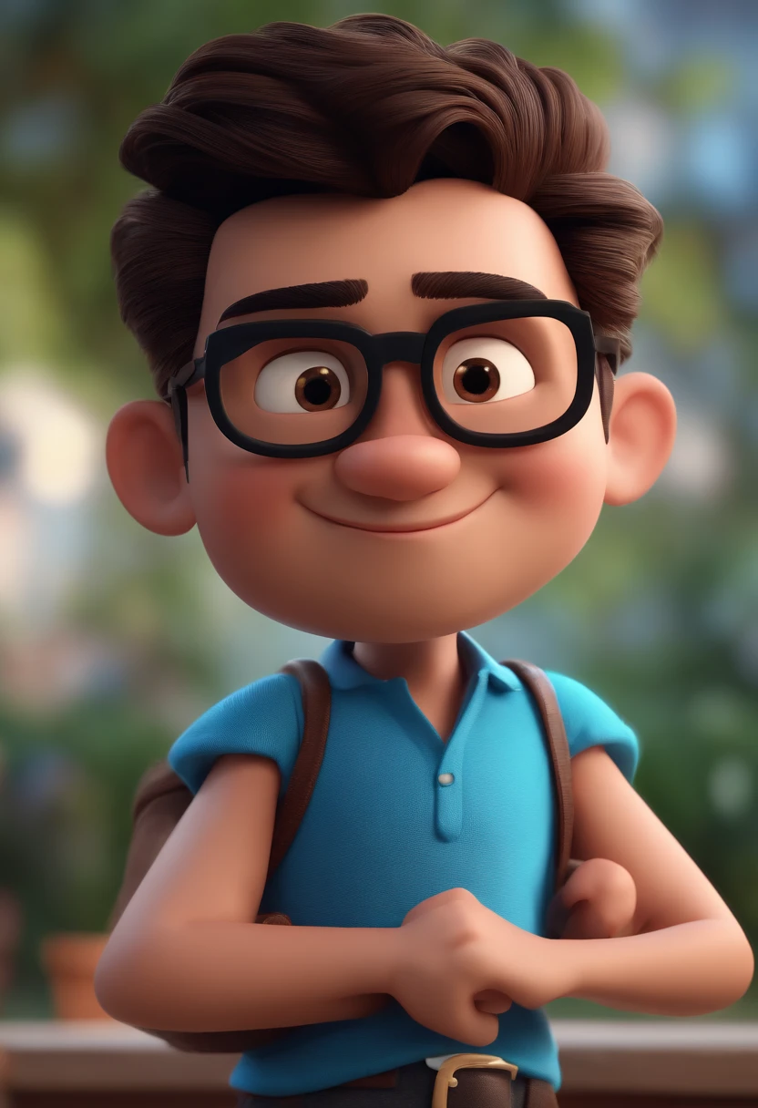 Cartoon character of a man with black glasses and a blue shirt, animation character, Caractere estilizado, animation style rendering, 3D estilizado, Arnold Maya render, 3 d render stylized, toon render keyshot, Personagem 3D, Personagem 3D, 3d rendering stylized, 3 d character render, personagem de desenho animado, Personagem de close up, Pose de personagem, (Estilo Pixar) (master part:1.2) (Bokeh) (best quality) (pele detalhada) (textura detalhada) (8k) (argila) (Cinematic lighting) (foco nítido