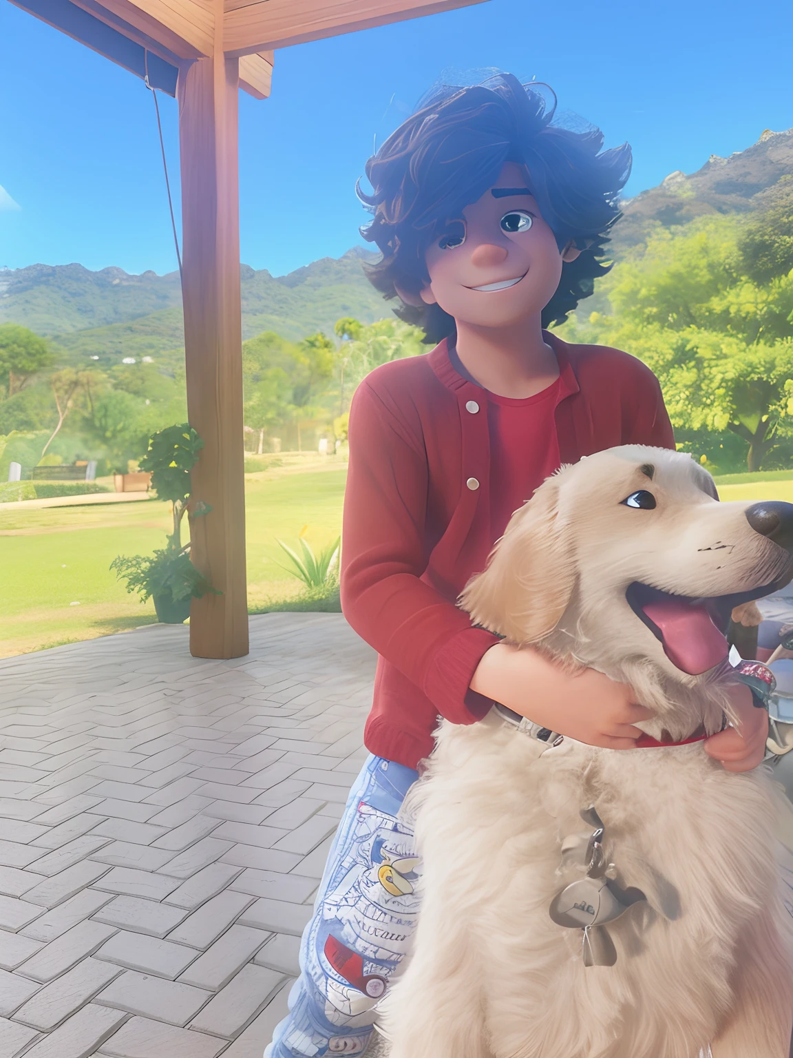 Um menino loiro e um cachorro. Folder Pixar 3D. Alta qualidade