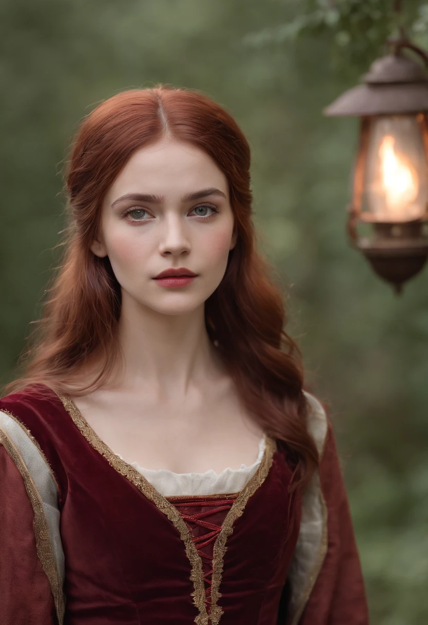 (((A deep reddish wound runs through his left cheek))) teint clair, woman about 19 years old, cheveux blancs naturels, Yeux verts distinctifs, Wearing kohl, mince et gracieux, beau, Candlelight in a medieval setting, Mise au point ultra nette, Realistic shooting, Medieval women's clothing, Tetradic colors (cicatrice:1.4)