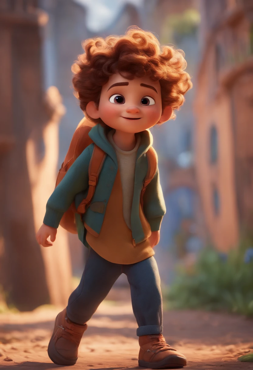 Image of a boy for a story in a YouTube video in Pixar format, He's the little allabester, He's the class leader, He's outgoing, Playful and gets up for a lot of things, cabelo curto