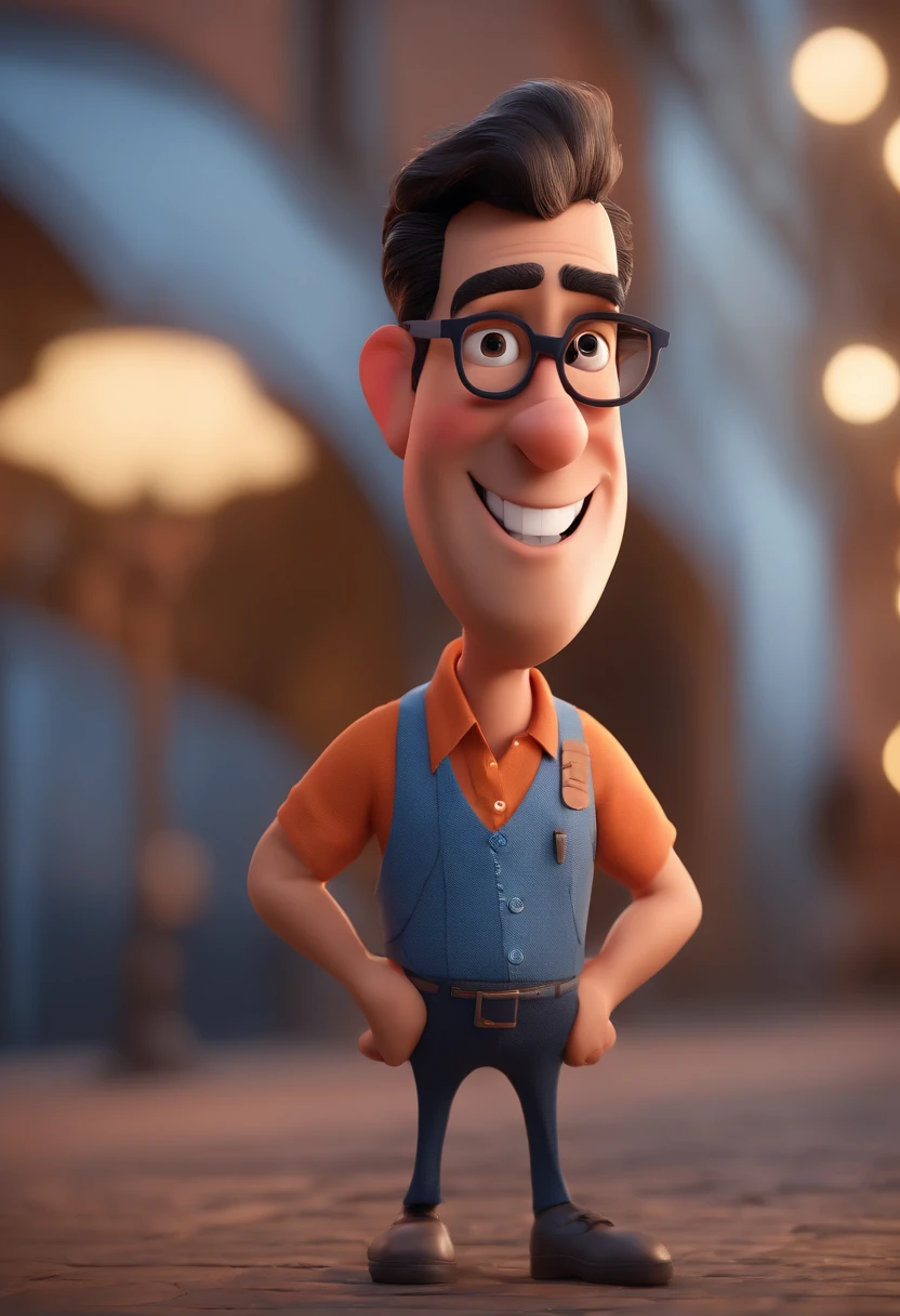 Cartoon character of a man with black glasses and a blue shirt, animation character, Caractere estilizado, animation style rendering, 3D estilizado, Arnold Maya render, 3 d render stylized, toon render keyshot, Personagem 3D, Personagem 3D, 3d rendering stylized, 3 d character render, personagem de desenho animado, Personagem de close up, Pose de personagem, (Estilo Pixar) (master part:1.2) (Bokeh) (best quality) (pele detalhada) (textura detalhada) (8k) (argila) (Cinematic lighting) (foco nítido