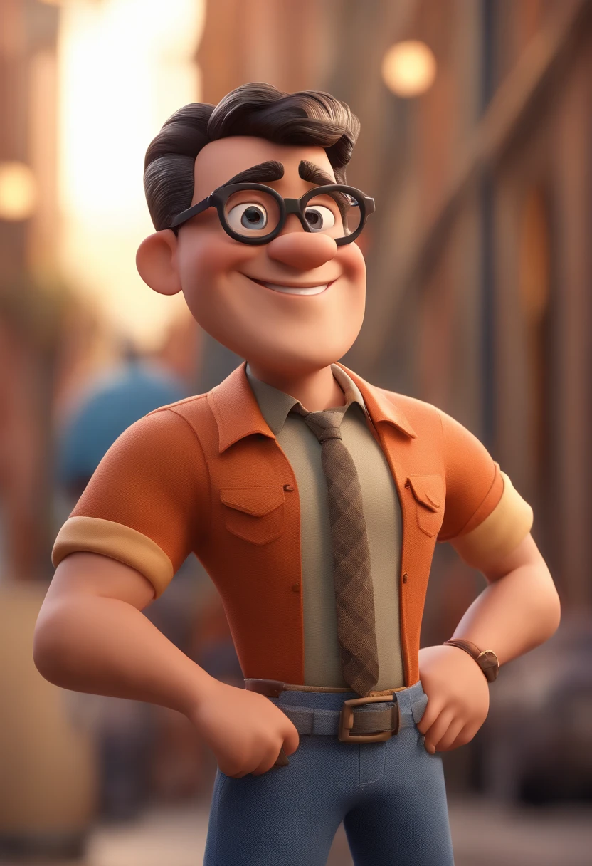 Cartoon character of a man with black glasses and a blue shirt, animation character, Caractere estilizado, animation style rendering, 3D estilizado, Arnold Maya render, 3 d render stylized, toon render keyshot, Personagem 3D, Personagem 3D, 3d rendering stylized, 3 d character render, personagem de desenho animado, Personagem de close up, Pose de personagem, (Estilo Pixar) (master part:1.2) (Bokeh) (best quality) (pele detalhada) (textura detalhada) (8k) (argila) (Cinematic lighting) (foco nítido