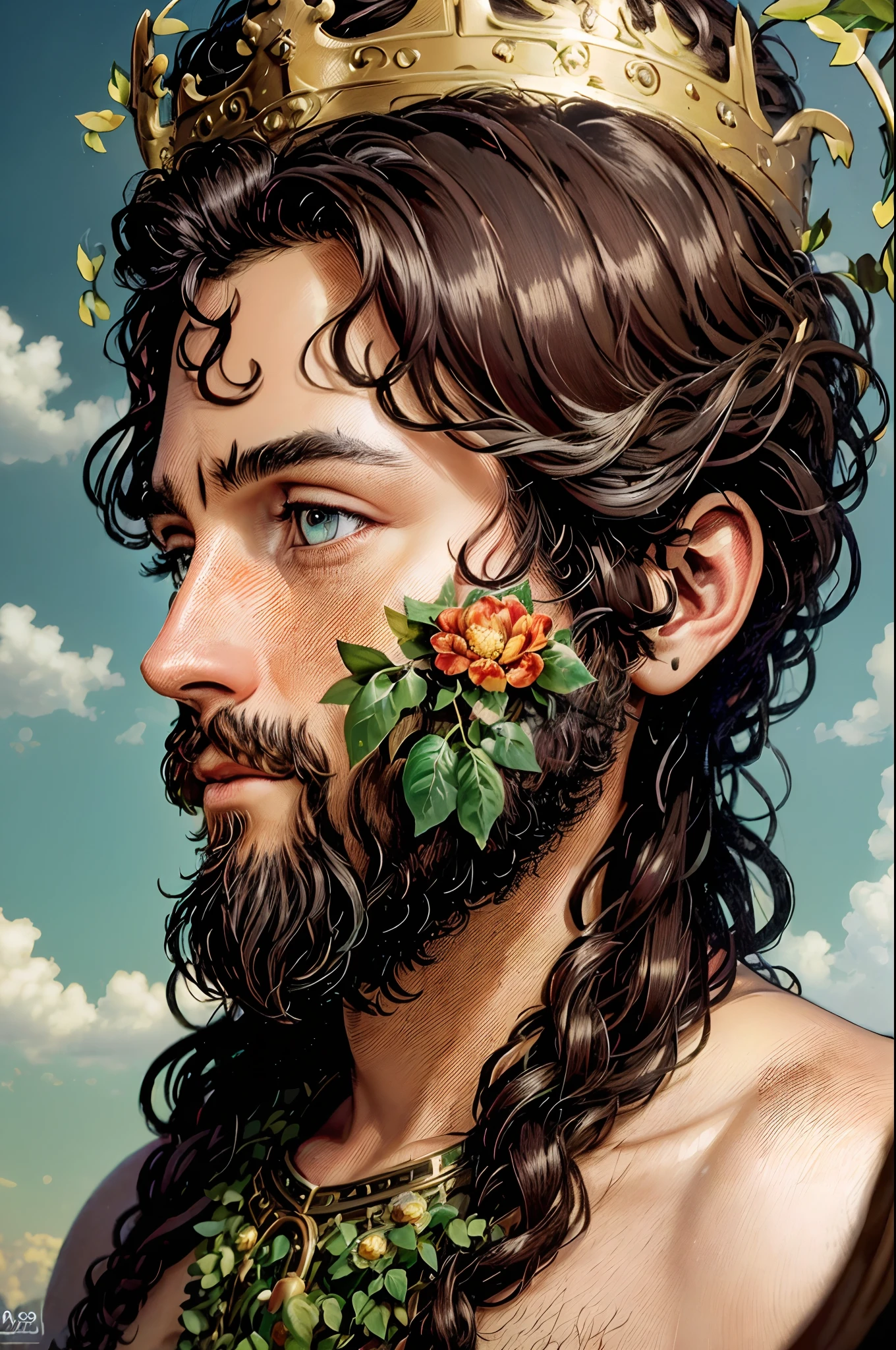 (best quality,4k,8k,highres,masterpiece:1.2),ultra-detailed,(realistic,photorealistic,photo-realistic:1.37),A man,garden,medium:oil painting,black hair,floating crown:1.1,faceless mask,enchanted atmosphere,vibrant colors,detailed background,hazy lighting,sharp focus