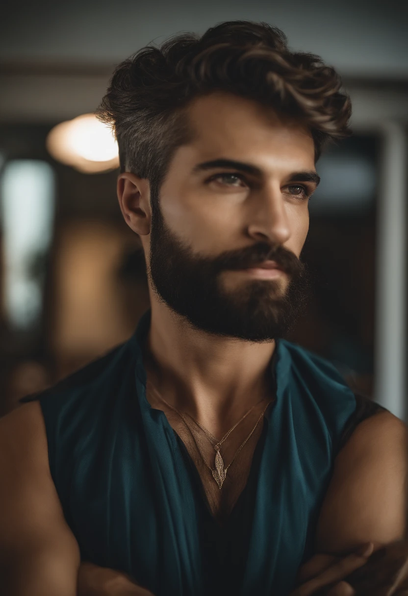 homem loiro, olhos azuis, short hair, barba fina no queixo, vestindo roupas pretas de um rei nobre, master part, best quality