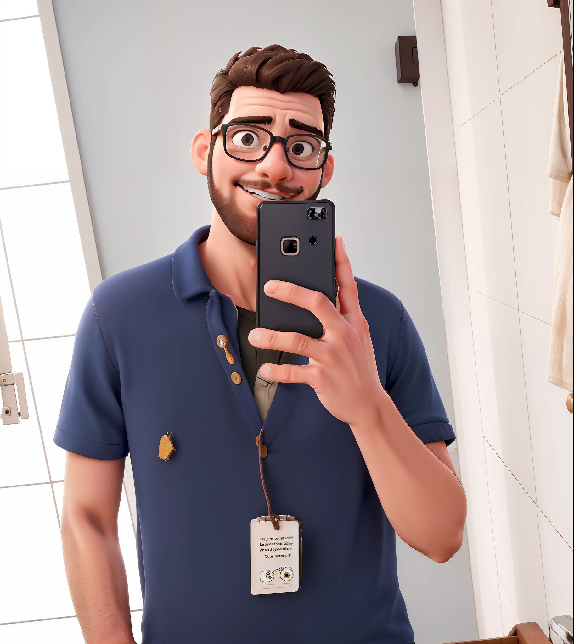 A boy in a pink shirt with glasses holding a mobile phone