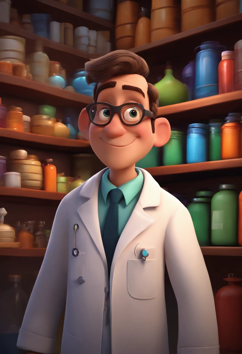 Create a pixar-style character inside a lab coat.