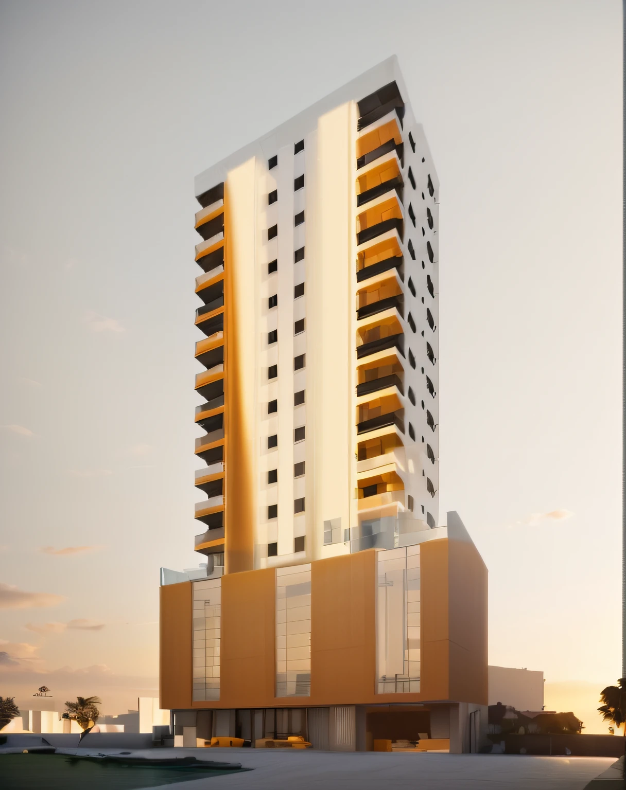 Luxury building, Open Space Loft Villa de vidro, moderno, Dynamic (Foto RAW, real, melhor qualidade, piece of master:1.2), (Ultra photo realism, realista:1.2), alta qualidade, (clear lighting, por do sol laranja:1.2), Uplighting, Layout