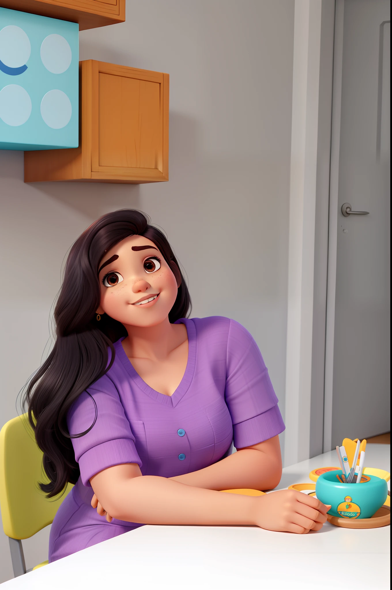 Uma mulher morena,  Psychologist, estilo disney pixar, alta qualidade, melhor qualidade