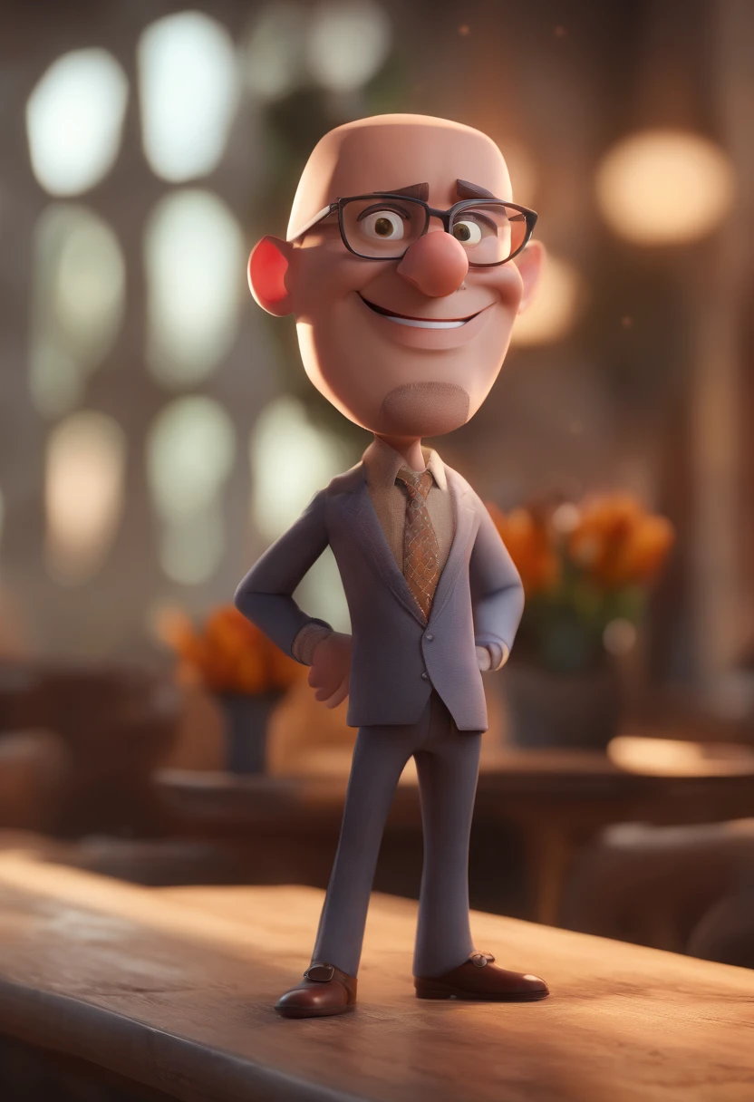 Cartoon character of a bald man with goatee and an orange jumpsuit, animation character, Caractere estilizado, animation style rendering, 3D estilizado, Arnold Maya render, 3 d render stylized, toon render keyshot, Personagem 3D, Personagem 3D, 3d rendering stylized, 3 d character render, personagem de desenho animado, Personagem de close up, Pose de personagem, (Estilo Pixar) (master part:1.2) (Bokeh) (melhor qualidade) (pele detalhada) (textura detalhada) (8k) (argila) (Cinematic lighting) (foco nítido