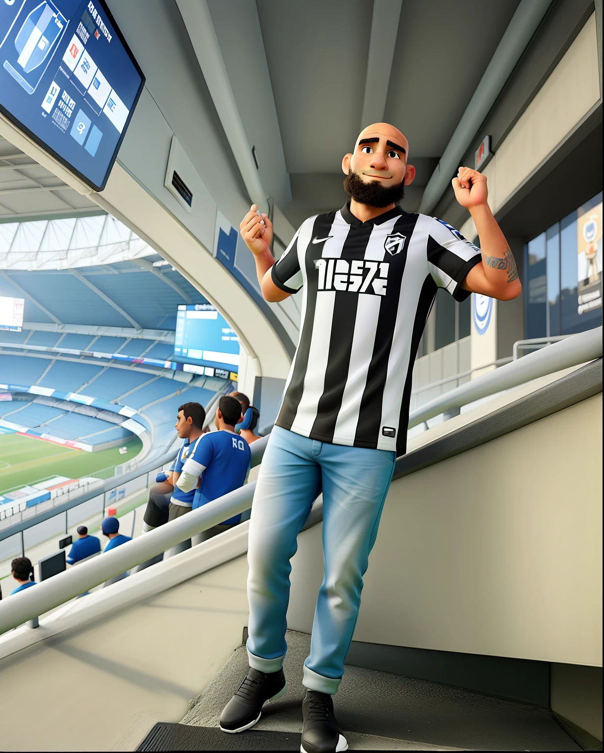 Homem careca, with the Botafogo shirt at the stadium