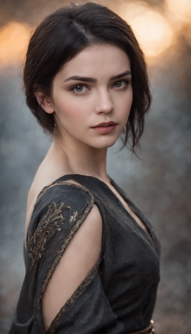 Woman, 20 years old, black haired, short haired, angry, fantasy clothes, fotografia, Ultra Detalhes, HDR, UHD, 8k