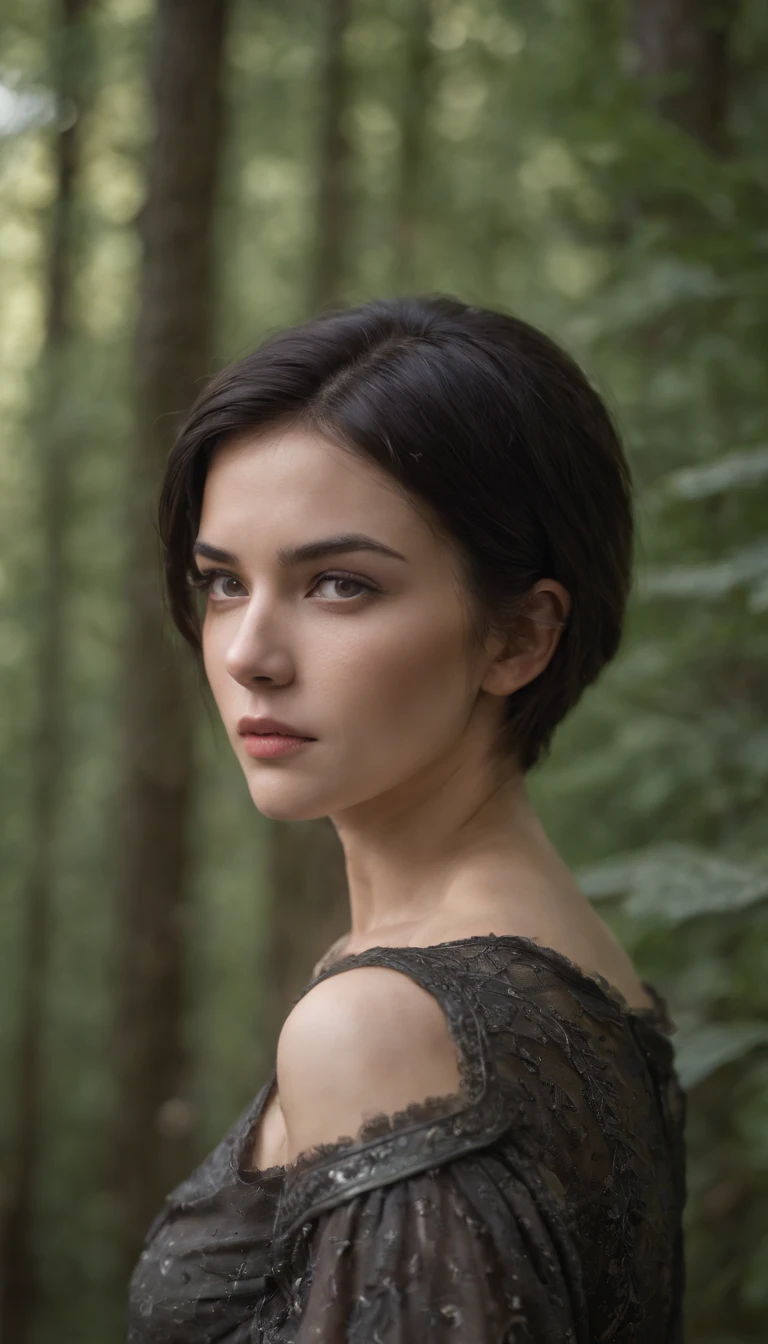 Woman, 20 years old, black haired, short haired, angry, fantasy clothes, fotografia, Ultra Detalhes, HDR, UHD, 8k