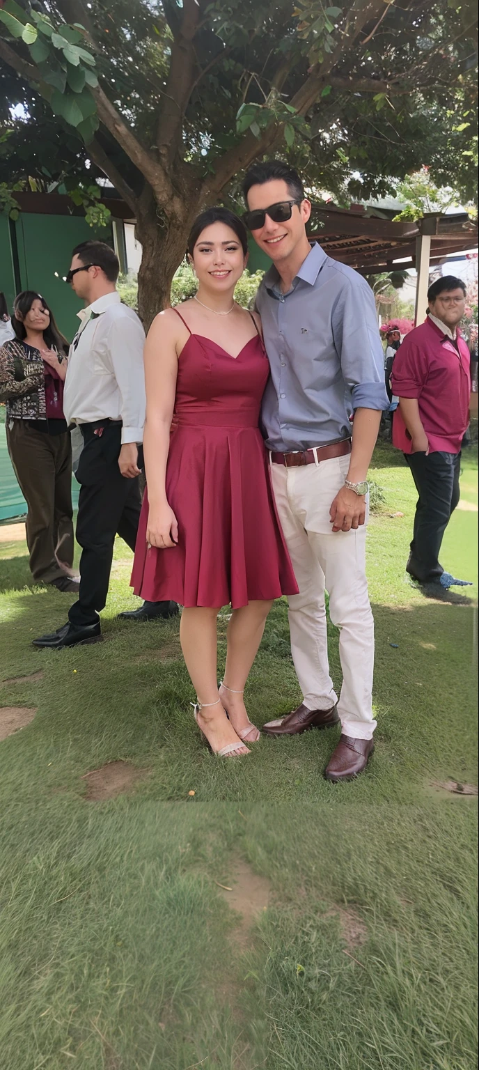 There's two people together in a field, Lovely couple, imagem de perfil, usando um vestido vermelho, cerca de 20 yo, imagem de corpo inteiro, Fotografia tirada em 2 0 2 0, vestindo trajes formais vermelhos, usando um vestido elegante, foto do perfil, marrom e branco, suave em segundo plano, foto de perfil, usando um vestido formal, em um vestido vermelho