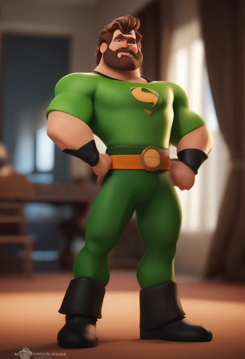 Personagem de desenho animado de um homem, olhos verdes, com uma camisa regata preta, cabelo com topete, Com barba cerrada, animation character, Caractere estilizado, animation style rendering, 3D estilizado, Arnold Maya render, 3 d render stylized, toon render keyshot, Personagem 3D, Personagem 3D, 3d rendering stylized, 3 d character render, personagem de desenho animado, Personagem de close up, Pose de personagem,  (Estilo Pixar) (master part:1.2) (Bokeh) (best quality) (pele detalhada) (textura detalhada) (8k) (argila) (Cinematic lighting) (foco nítido
