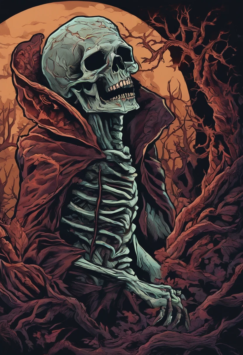 /imagine prompt: ghoul llustration for a sticker with a black background, in bold outline style, jagged edges, trashcore, light shading --v 5.2