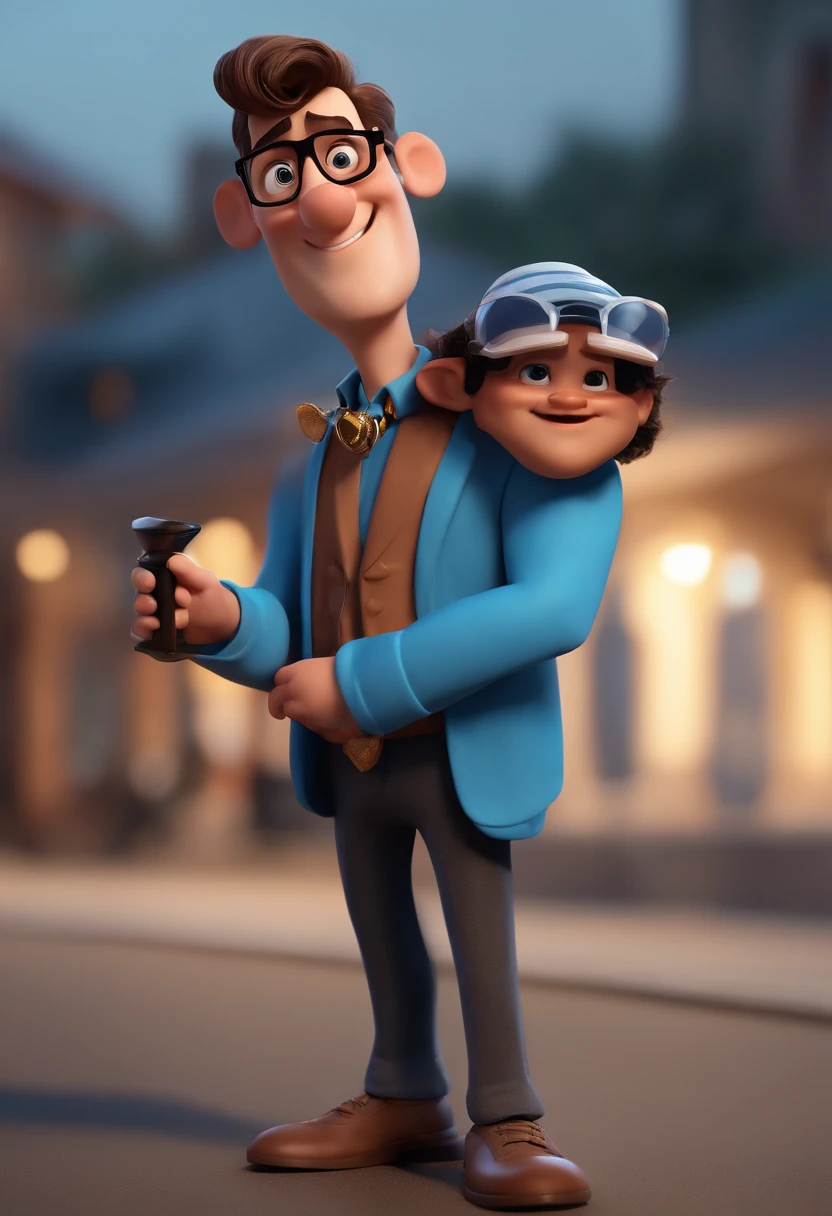 Cartoon character of a man with black glasses and a blue shirt, animation character, Caractere estilizado, animation style rendering, 3D estilizado, Arnold Maya render, 3 d render stylized, toon render keyshot, Personagem 3D, Personagem 3D, 3d rendering stylized, 3 d character render, personagem de desenho animado, Personagem de close up, Pose de personagem,  (Estilo Pixar) (master part:1.2) (Bokeh) (best quality) (pele detalhada) (textura detalhada) (8k) (argila) (Cinematic lighting) (foco nítido