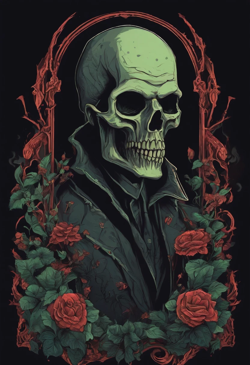 /imagine prompt: ghoul llustration for a sticker with a black background, in bold outline style, jagged edges, trashcore, light shading --v 5.2