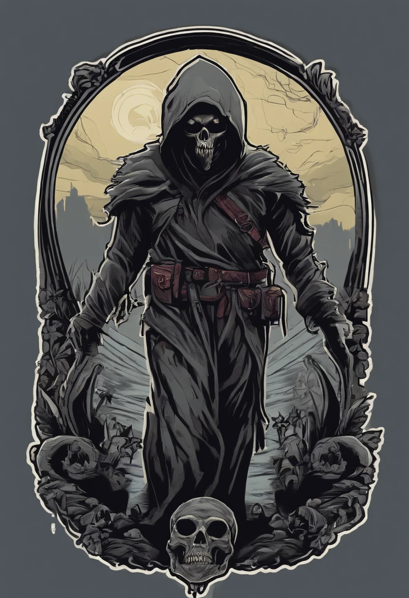 /imagine prompt: ghoul llustration for a sticker with a black background, in bold outline style, jagged edges, trashcore, light shading --v 5.2