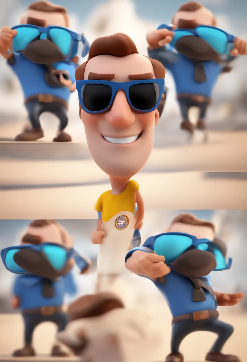 Cartoon character of a man with black glasses and a blue shirt, animation character, Caractere estilizado, animation style rendering, 3D estilizado, Arnold Maya render, 3 d render stylized, toon render keyshot, Personagem 3D, Personagem 3D, 3d rendering stylized, 3 d character render, personagem de desenho animado, Personagem de close up, Pose de personagem, (Estilo Pixar) (master part:1.2) (Bokeh) (best quality) (pele detalhada) (textura detalhada) (8k) (argila) (Cinematic lighting) (foco nítido