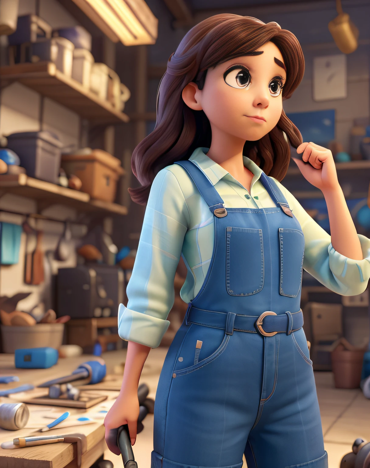 This image is a Pixar-style illustration of two mechanics working on a car engine in a garage. The mechanics are wearing blue uniforms and the car is a Mercedes-Benz. The garage is well-lit and has various tools and equipment in the background. Mechanics are working on the engine, that is visible in the foreground. lindamente trabalhado com textura de pele requintadamente detalhada, displaying a wide range of emotions on your face. The character's eyes are captivating and full of life, com longo, Distinctive lashes that further enhance your expressiveness. Her lips are defined and artistically crafted, adicionando ao charme geral.

The scene is created with the clay medium, showcasing the artistry and attention to detail in character design. The visual quality of the work is of utmost importance, with an emphasis on high resolution (8k) e clareza excepcional. The scene should look like a masterpiece (obra-prima:1.2), with impeccable craftsmanship and attention to detail.

The lighting in the scene is reminiscent of cinematic lighting techniques, casting soft, Dramatic shadows that enhance the depth and realism of the artwork. O holofote ilumina suavemente o personagem, criando um contraste impressionante entre luz e sombra.

O fundo apresenta um efeito bokeh hipnotizante, com cores vibrantes que se misturam perfeitamente para criar uma atmosfera de sonho. The overall color palette should be vivid and charming, enhancing the magical ambience of the artwork.

The focus of the work is smooth and precise, Make sure every detail is crisp and well-defined. The scene should exude an ultra-fine paint quality that shows the effort that went into creating such an inspiring piece.

This prompt aims to generate realistic and visually stunning art that captures the essence of Pixar's art style, maintaining the highest quality and attention to detail.