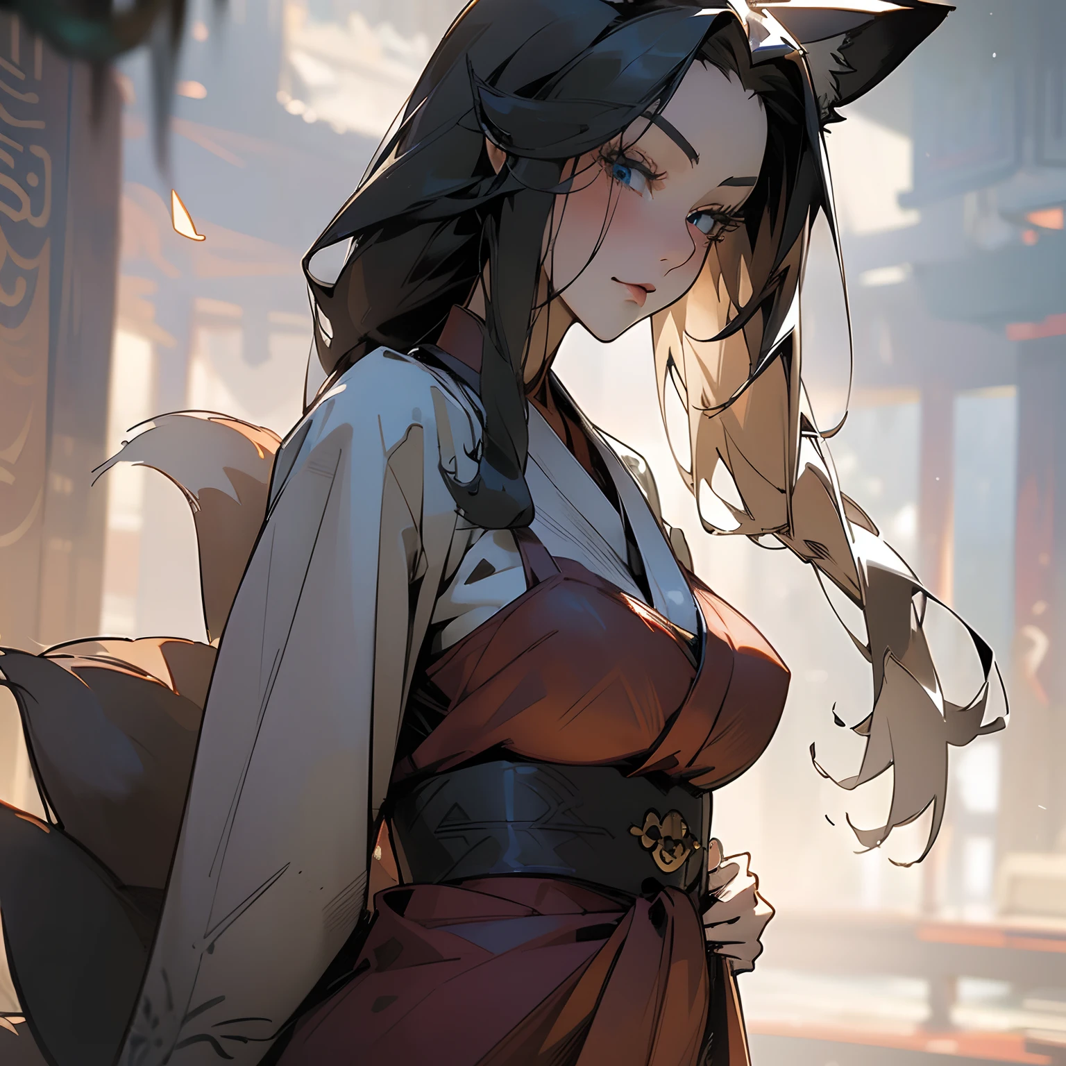 One girl, solo, High resolution, chest, Gaze, smile, Open your mouth, Animal ears, Black Hair, Very long hair, Blushing, Blushing, Sticking out tongue, awkward, Erotic
