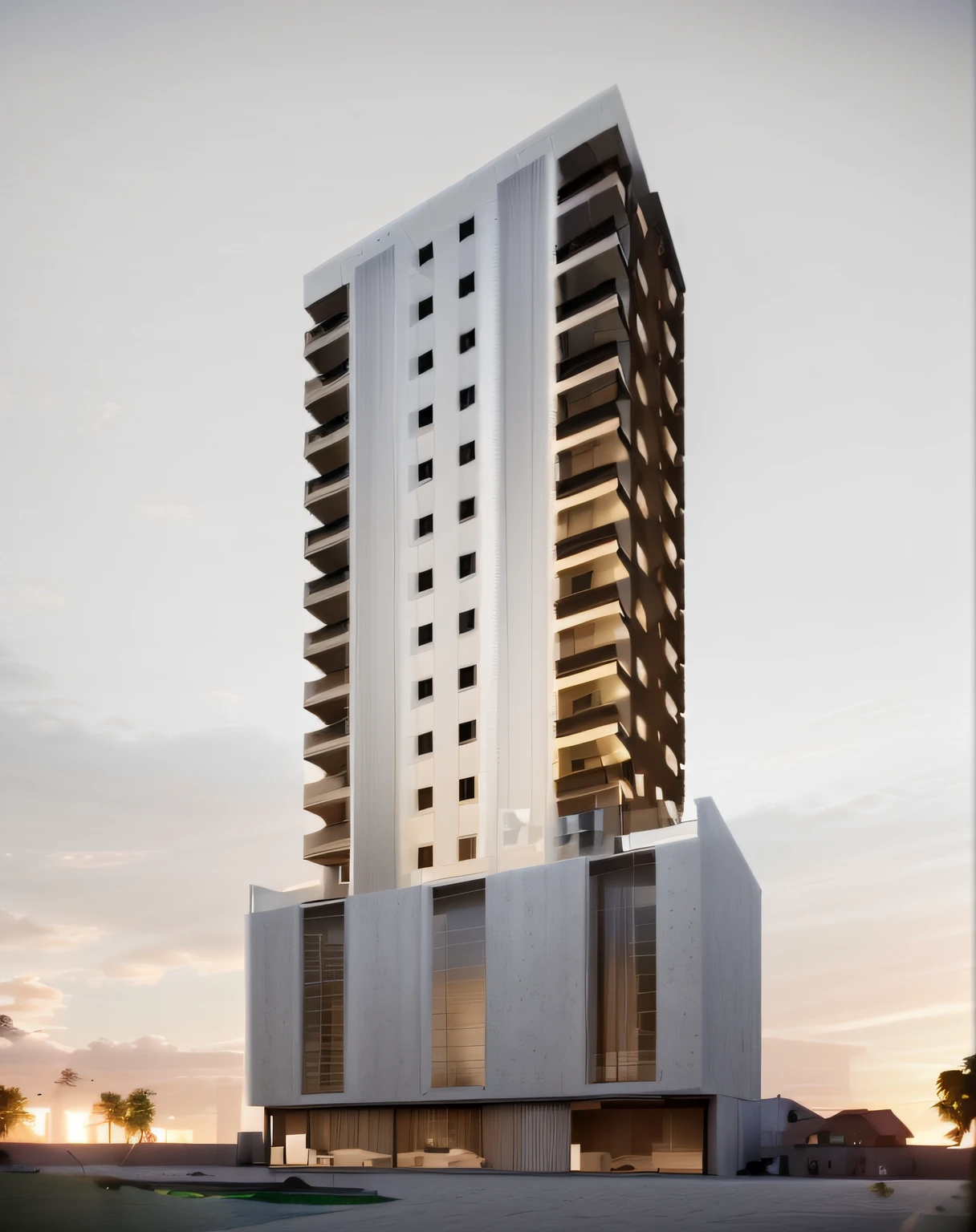 Luxury building, Open Space Loft Villa de vidro, moderno, Dynamic (Foto RAW, real, melhor qualidade, piece of master:1.2), (Ultra photo realism, realista:1.2), alta qualidade, (Late lighting, fim de tarde, sol:1.2), Uplighting, Layout, varandas
