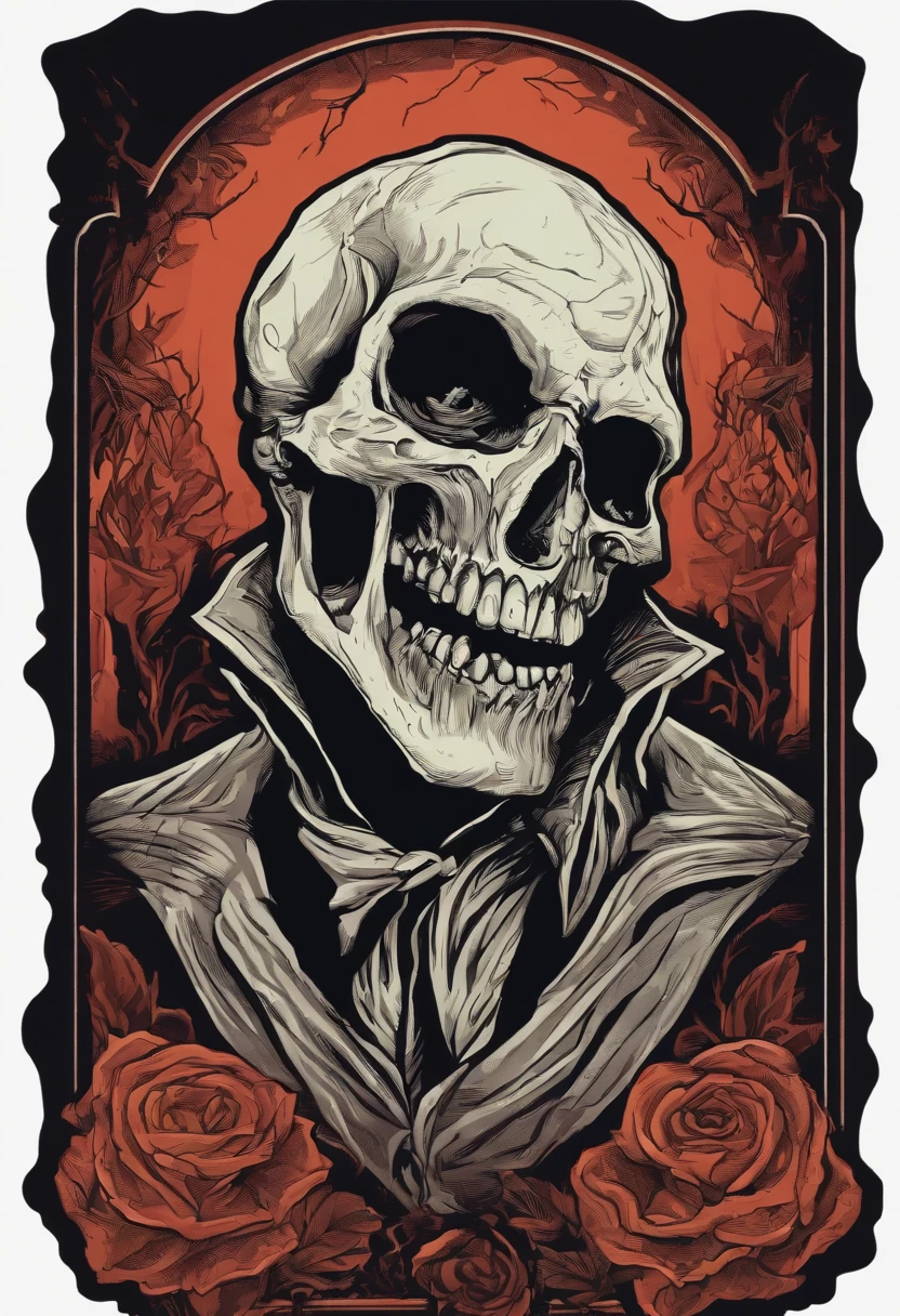 /imagine prompt: ghoul llustration for a sticker with a black background, in bold outline style, jagged edges, trashcore, light shading --v 5.2