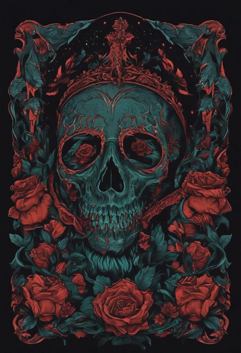 /imagine prompt: ghoul llustration for a sticker with a black background, in bold outline style, jagged edges, trashcore, light shading --v 5.2