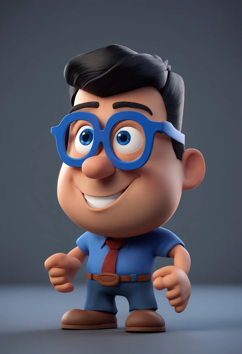 Cartoon character of a man with black glasses and a blue shirt, animation character, Caractere estilizado, animation style rendering, 3D estilizado, Arnold Maya render, 3 d render stylized, toon render keyshot, Personagem 3D, Personagem 3D, 3d rendering stylized, 3 d character render, personagem de desenho animado, Personagem de close up, Pose de personagem, (Estilo Pixar) (master part:1.2) (Bokeh) (best quality) (pele detalhada) (textura detalhada) (8k) (argila) (Cinematic lighting) (foco nítido