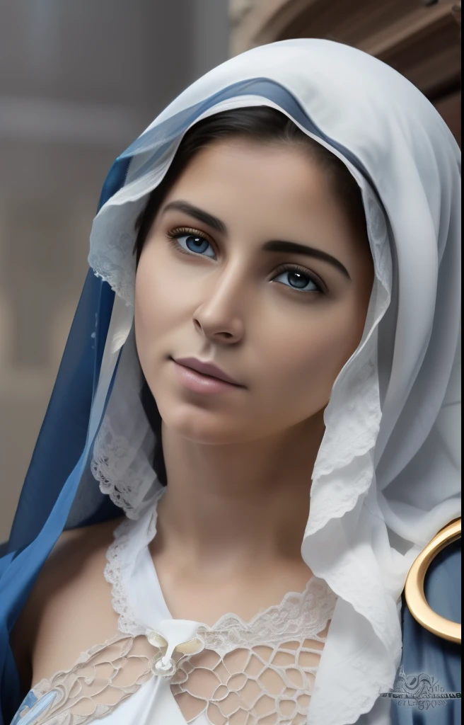 (((Blessed Virgin Mary))) Luminoso,  obra maestra, (La mejor calidad: 1.2), (super fine: 1.2), illustration, (extremadamente delicado y hermoso: 1.2), movie angle, flotante, (Hermoso ojo de detalle: 1.1), (detalle luz: 1.1), Movie Lights, Cielo delicado, ojos azules, (Cola de caballo alta: 1.1), capa, ojuelos, cielo estrellado, (light particles: 1.1) dibujo, flor. (obra maestra), (La mejor calidad), (fotorrealista:1.3), 8k, Textura detallada de la piel, Textura detallada de la tela, hermosa cara detallada, Detalles intrincados, ultra detallado (cuerpo de cuerpo entero:1.2)