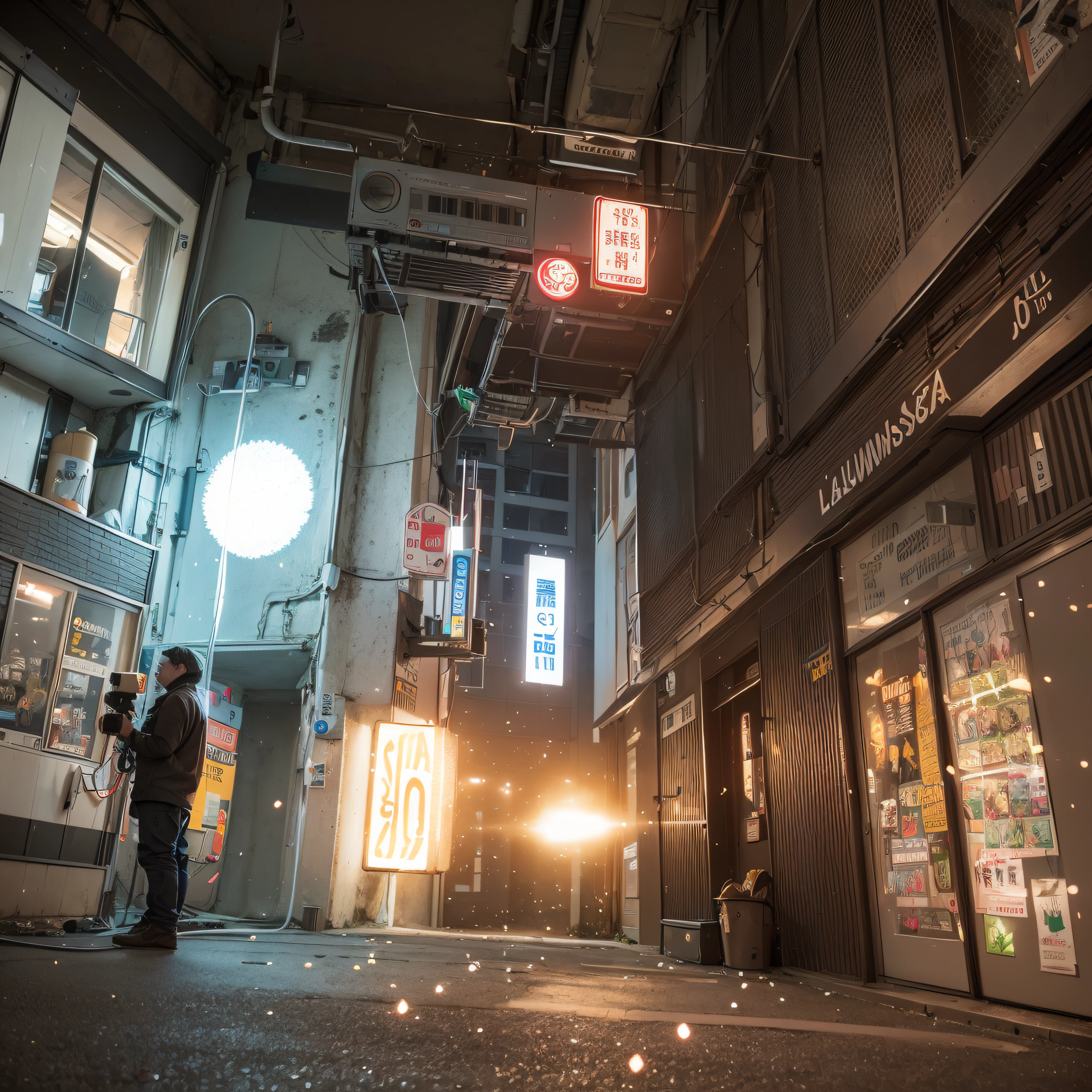((calidad superior)), ((obra maestra)), ((realista)), (Los detalles), (fotorrealista:1.5), Science-Fiction, HDR, Trazado de rayos, NVIDIA RTX, Los ultra-Highres, Irreal 5, Sub-Surface Scatterring, PBR texturizado, Post-procesamiento, Anisotropic filtering, Profundidad de campos, maximum sharpness and sharpness, Regla de los tercios、8K RAW、(Luminescent Particles:1.4)、(super-detailed CG、Unidad 8k Fondos de pantalla、lighting like a movie、destello de lente、foco nítido. geisha with red lips, Robotic Parts, Cannon fire, Arte cyberpunk、arquitectura cyberpunk