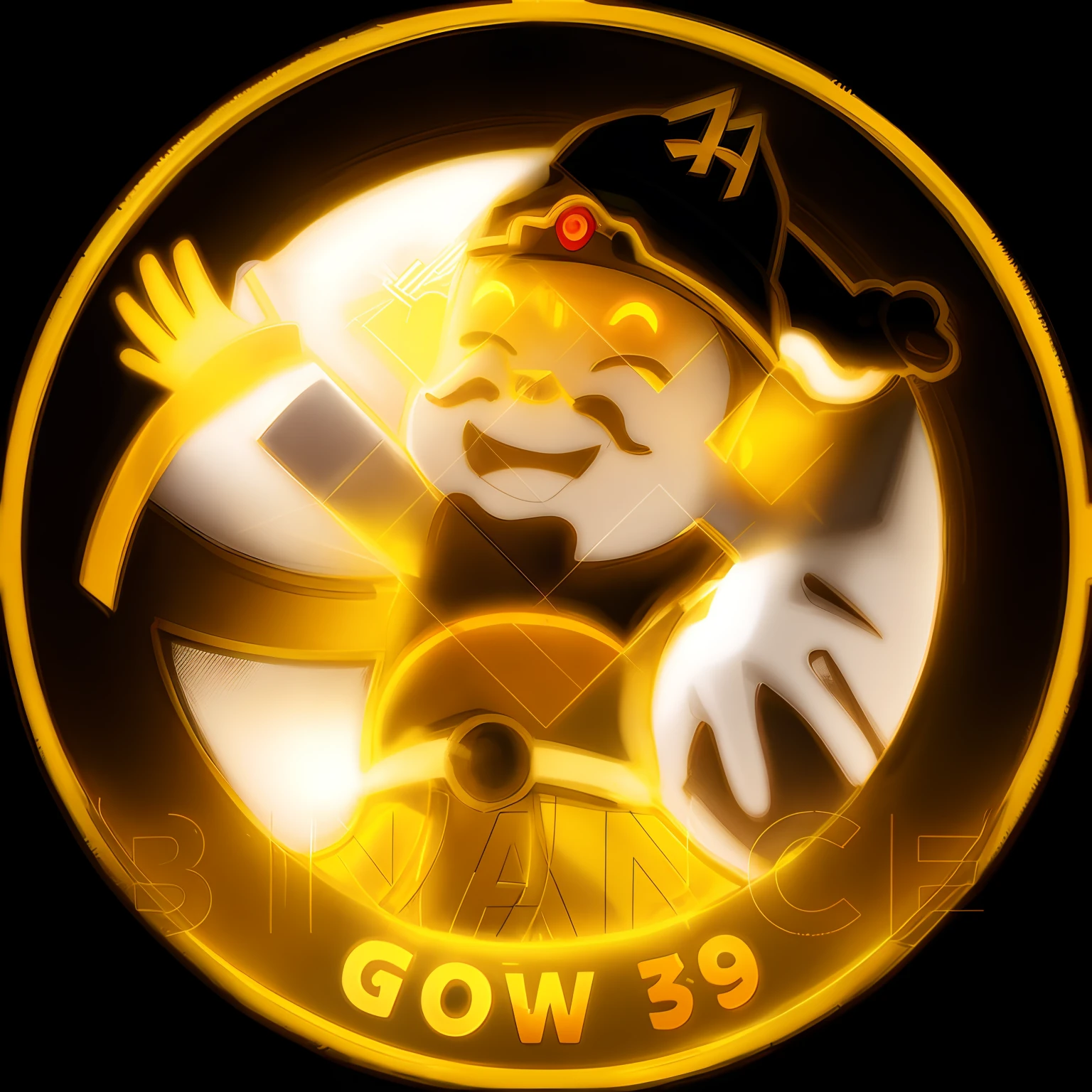 An indented cartoon character drawn into the binance logo is kept in its original color