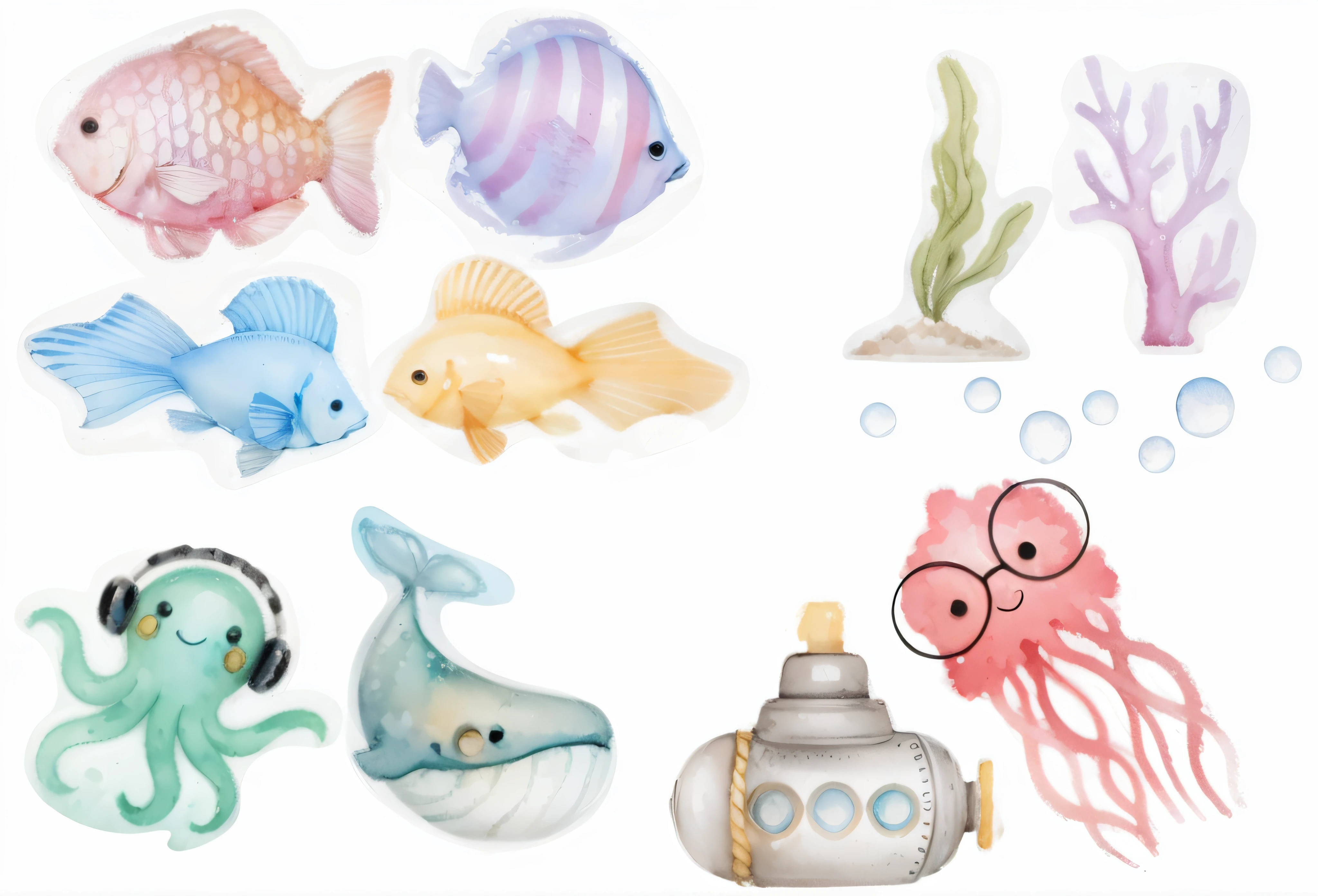 High Definition Watercolor Marine Elements