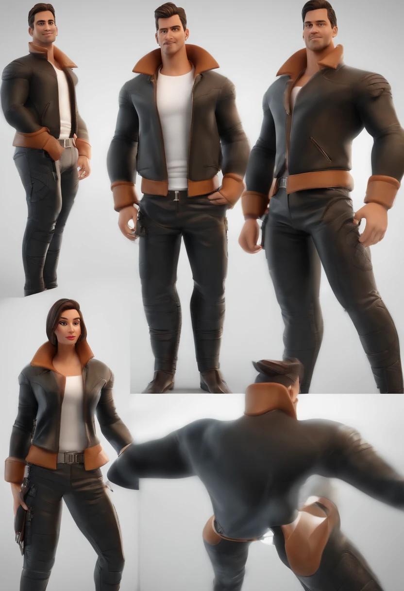 personagem dos desenhos animados de um mulher com cabelos pretos curtinhos e uma jaqueta de couro preta, Black leather pants and white t-shirt, animation character, Caractere estilizado, animation style rendering, 3D estilizado, Arnold Maya render, 3 d render stylized, toon render keyshot, Personagem 3D, Personagem 3D, 3d rendering stylized, 3 d character render, personagem de desenho animado, Personagem de close up, Pose de personagem, (Estilo Pixar) (master part:1.2) (Bokeh) (best quality) (pele detalhada) (textura detalhada) (8k) (argila) (Cinematic lighting) (foco nítido
