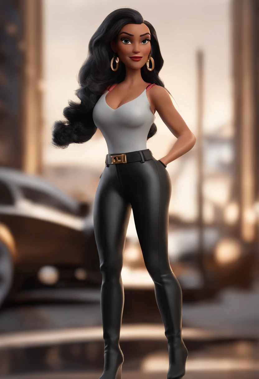 personagem dos desenhos animados de um mulher com cabelos pretos curtinhos e uma jaqueta de couro preta, Black leather pants and white t-shirt, animation character, Caractere estilizado, animation style rendering, 3D estilizado, Arnold Maya render, 3 d render stylized, toon render keyshot, Personagem 3D, Personagem 3D, 3d rendering stylized, 3 d character render, personagem de desenho animado, Personagem de close up, Pose de personagem, (Estilo Pixar) (master part:1.2) (Bokeh) (best quality) (pele detalhada) (textura detalhada) (8k) (argila) (Cinematic lighting) (foco nítido
