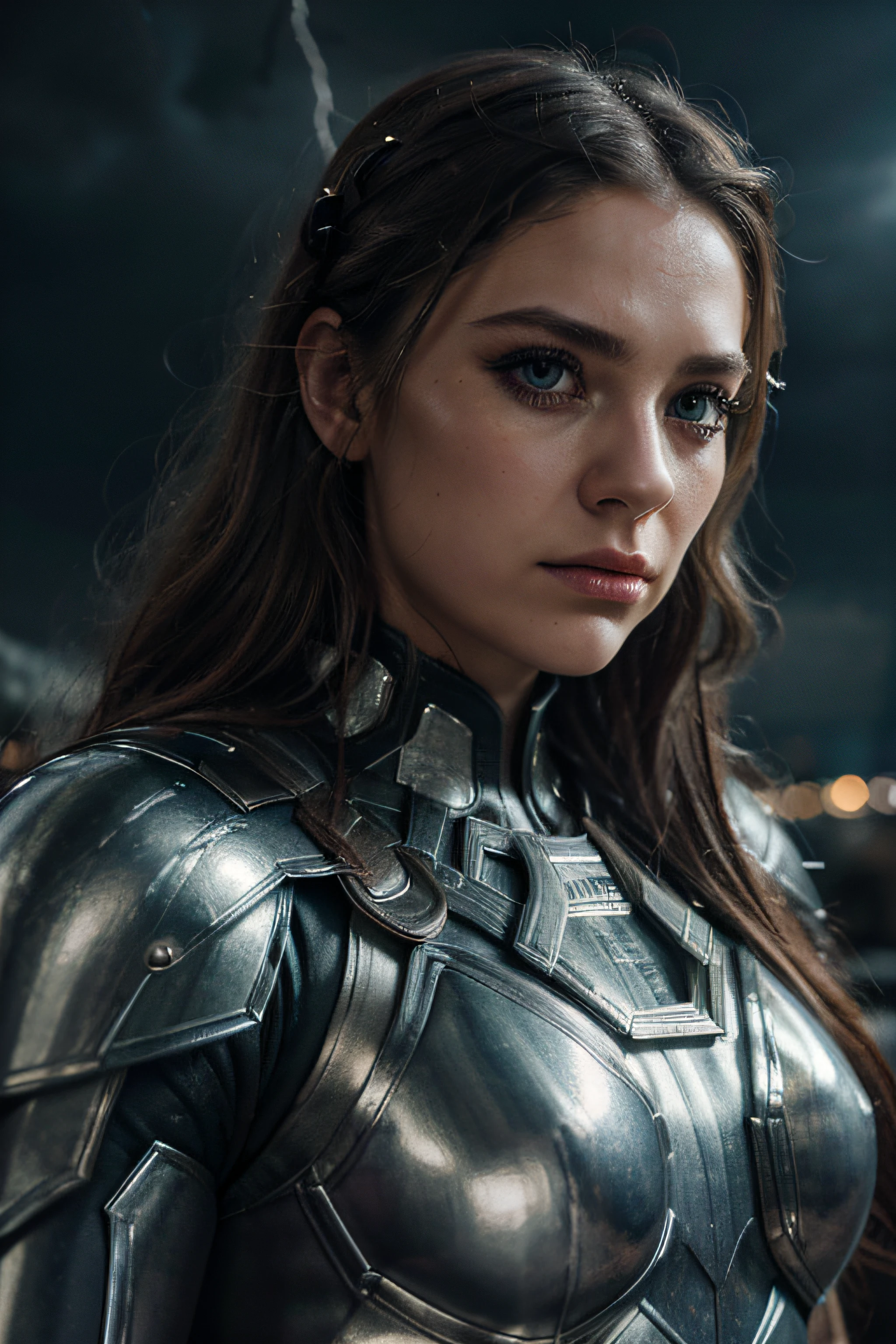 "(best quality,ultra-detailed),a girl in a Thor suit,beautiful detailed eyes,halloween mood, beautiful detailed lips,long eyelashes,without a mask,angry face,cosplay,defensive pose,artistic concept,studio lighting,vibrant colors,dynamic background,thunderstorm effects"