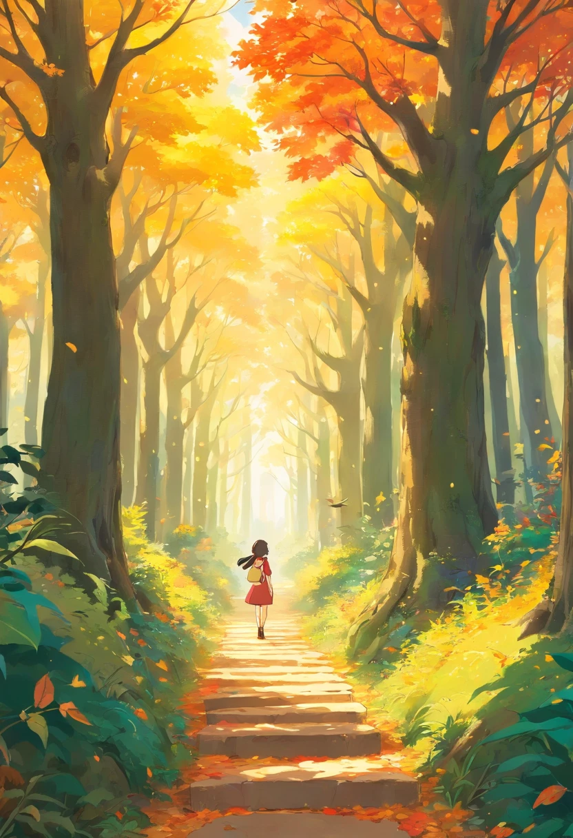 Step into the heart of a Studio Ghibli-inspired enchanted forest where autumn's magic weaves through every detail. Visualize ancient, towering trees draped in rich, russet leaves, reminiscent of Ghibli's stunning artistry. A soft, golden light filters through the branches, casting an ethereal and award-winning Ghibli-like glow. This high-quality artwork captures the sense of enchantment in every pixel as you wander through this mystical woodland, where the rustle of leaves hints at the secrets of the season