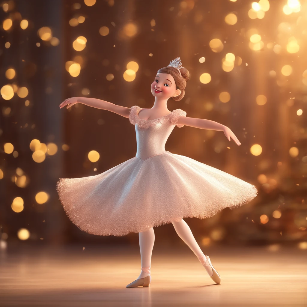 Happy ballerina in beautiful dress dances with her nutcracker doll at Christmas party, Brilhante e delicado,fundo limpo, Bom brilho, 3D rendering of,best quality