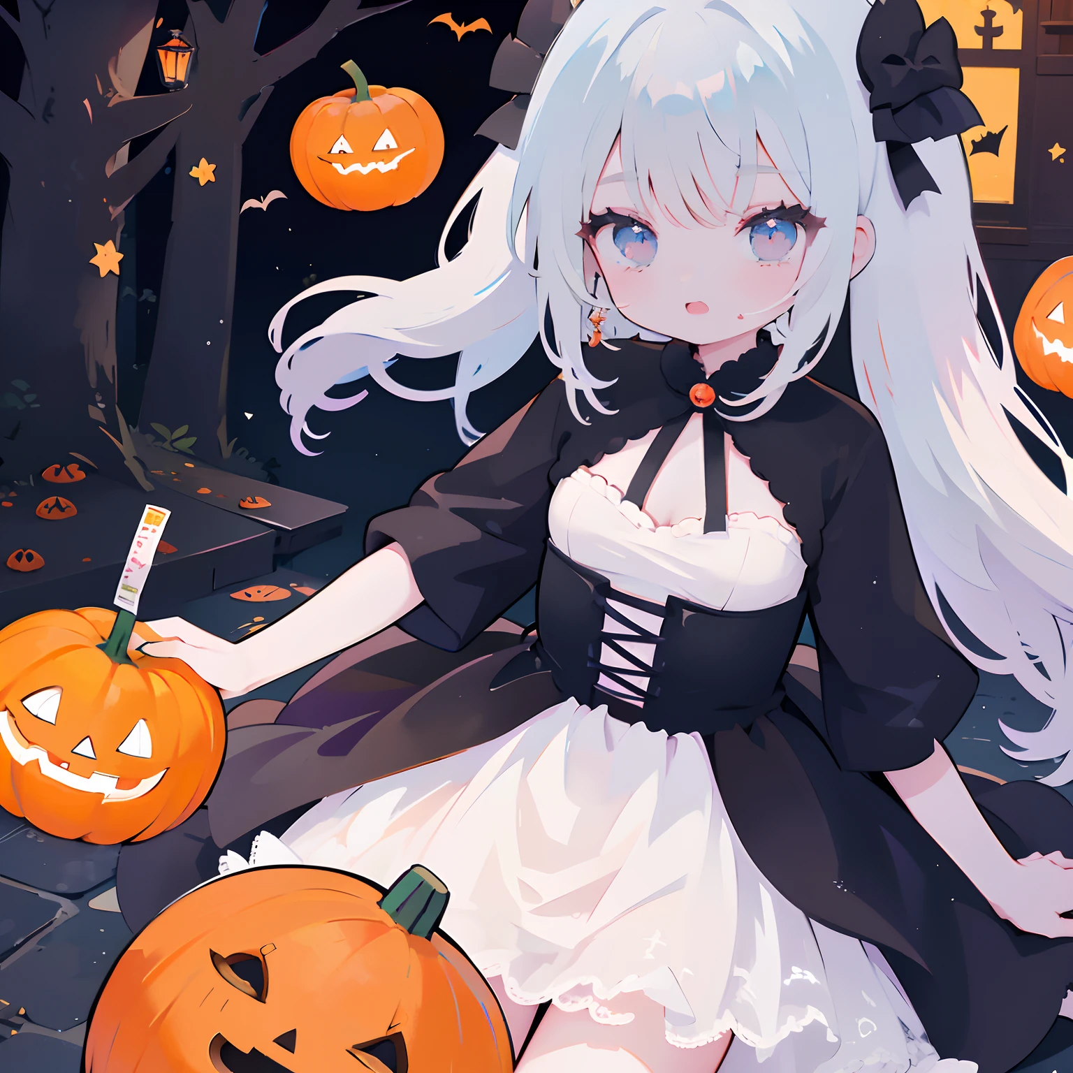 masutepiece, best_quality, 1girl in, Solo, Halloween Events,Cute ghosts,pumpkins
