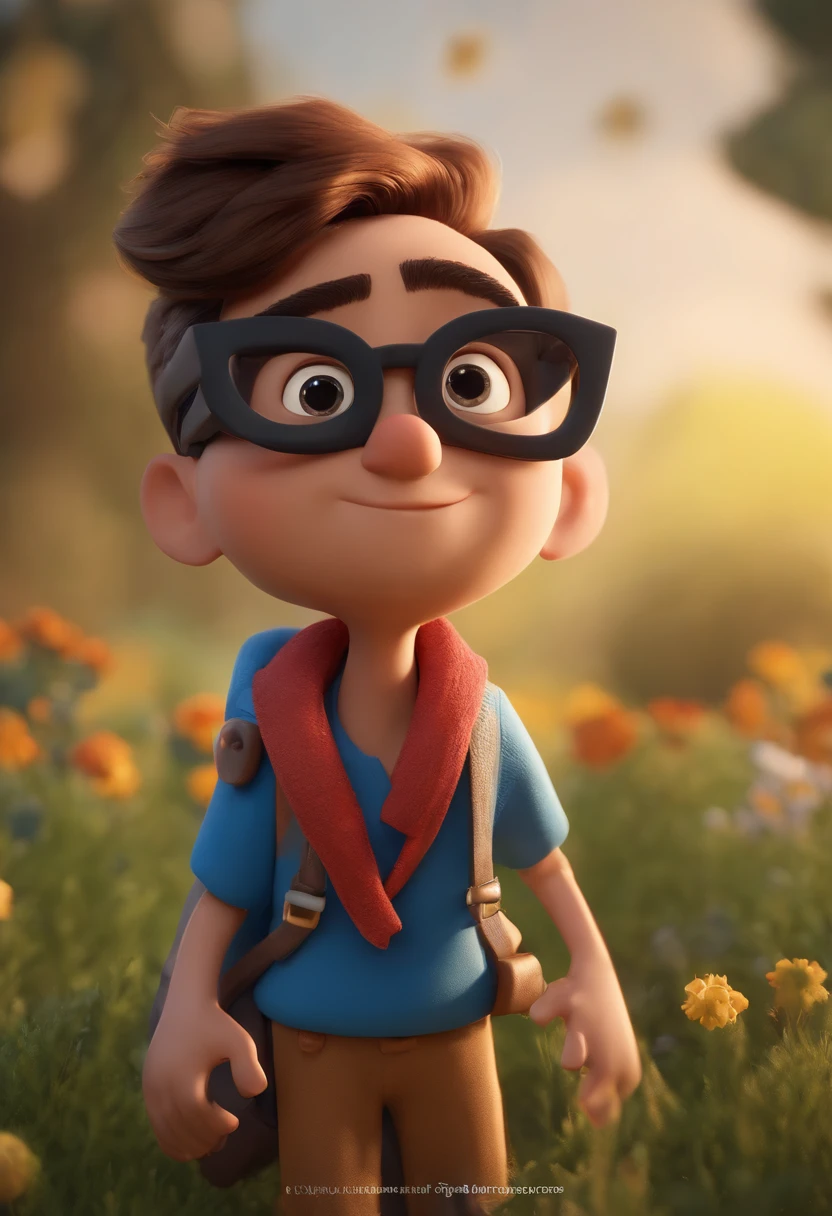 Cartoon character of a man wearing black glasses and a blue shirt, um personagem animado, Caractere estilizado, animation style rendering, 3D estilizado, Arnold Maya render, 3 d render stylized, toon render keyshot, Personagem 3D, Personagem 3D, 3d rendering stylized, 3 d character render, personagem de desenho animado, Personagem de close up, Pose de personagem, (Estilo Pixar) (master part:1.2) (Bokeh) (best quality) (pele detalhada) (textura detalhada) (8k) (argila) (Cinematic lighting) (foco nítido,Senta e vaza a parte superior do corpo