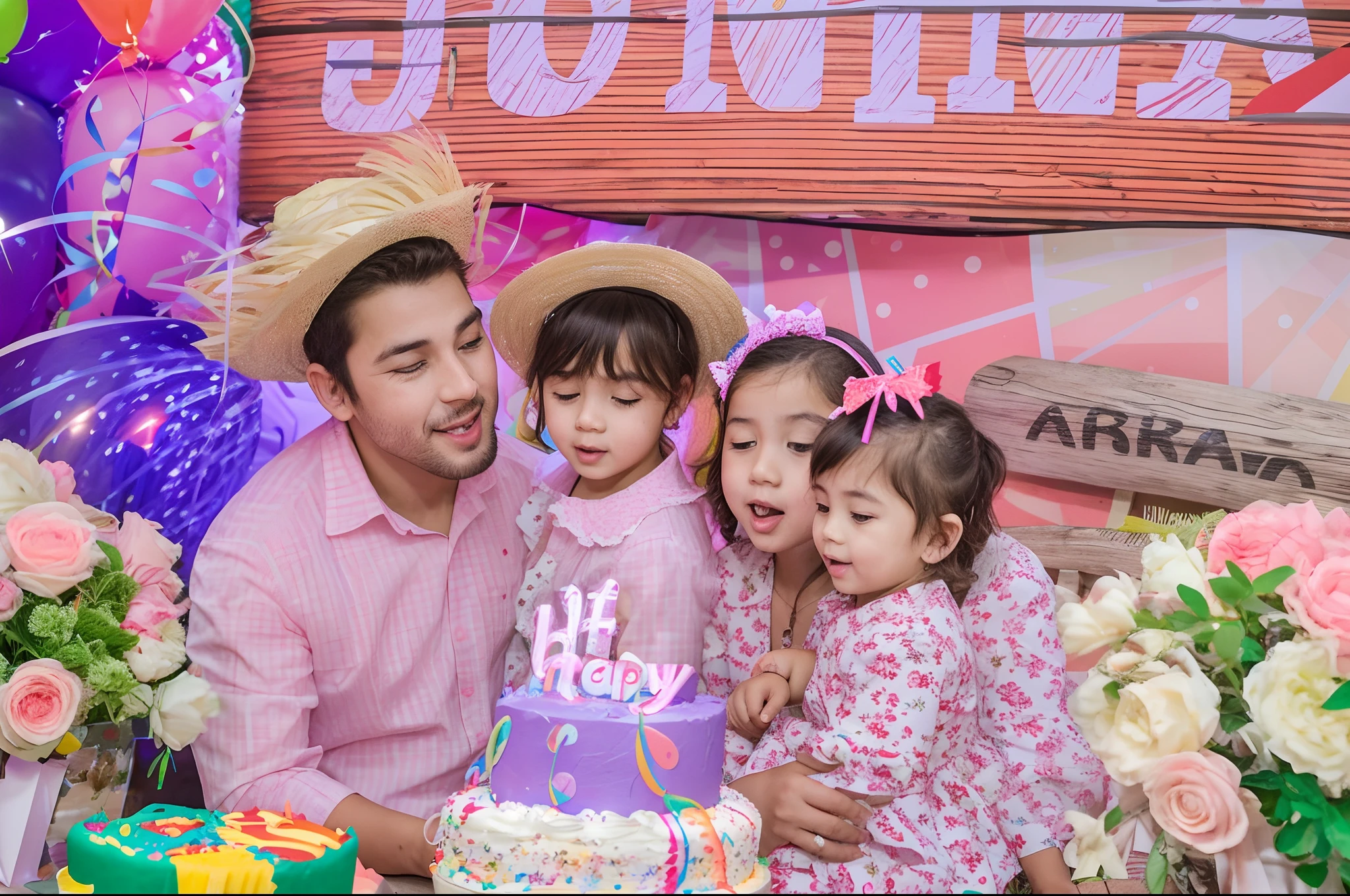 There's two  and a man at a birthday party, birthday party, Happy family, Birthday, at a birthday party, fotos de alta qualidade, family photography