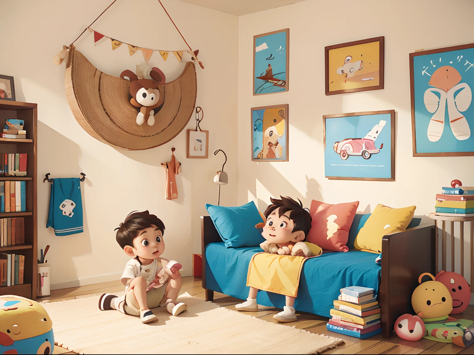 's room，Boy's room，toys，cute-style，NOhumans，Lovely wall hangings，Look up