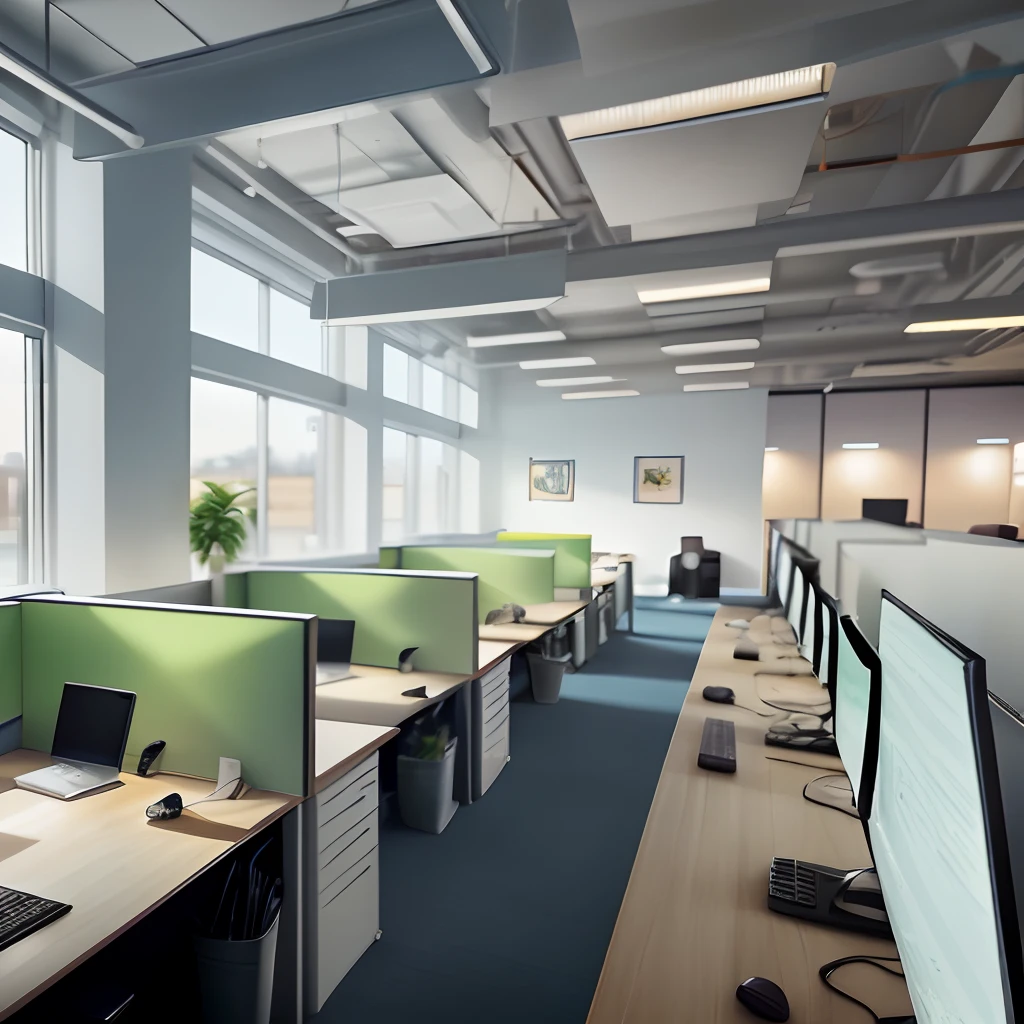 Smart digital office, bright, young staff, elegant