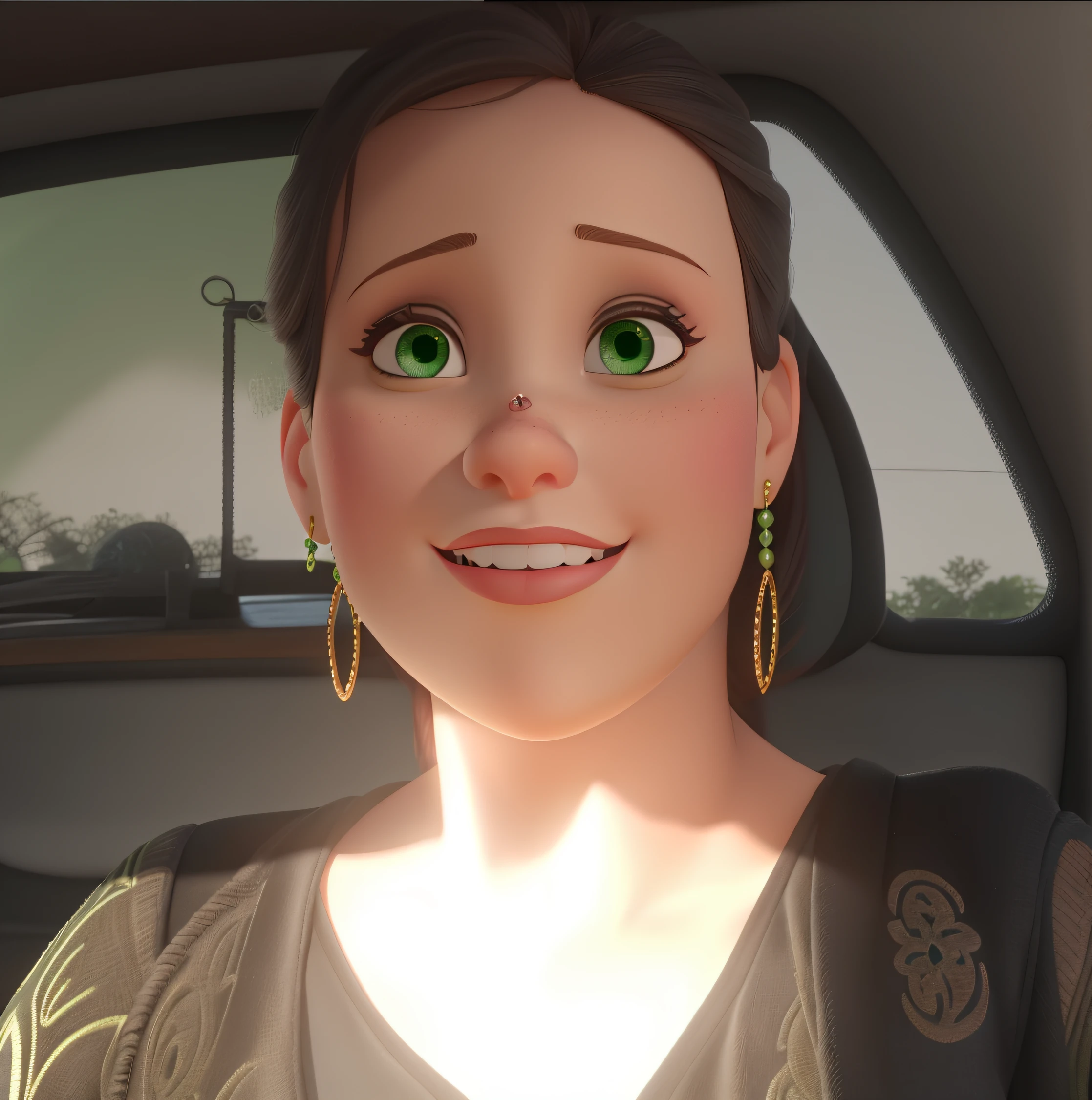 mulher,  estilo disney pixar, sardas no rosto, olhos verdes, alta qualidade, melhor qualidade