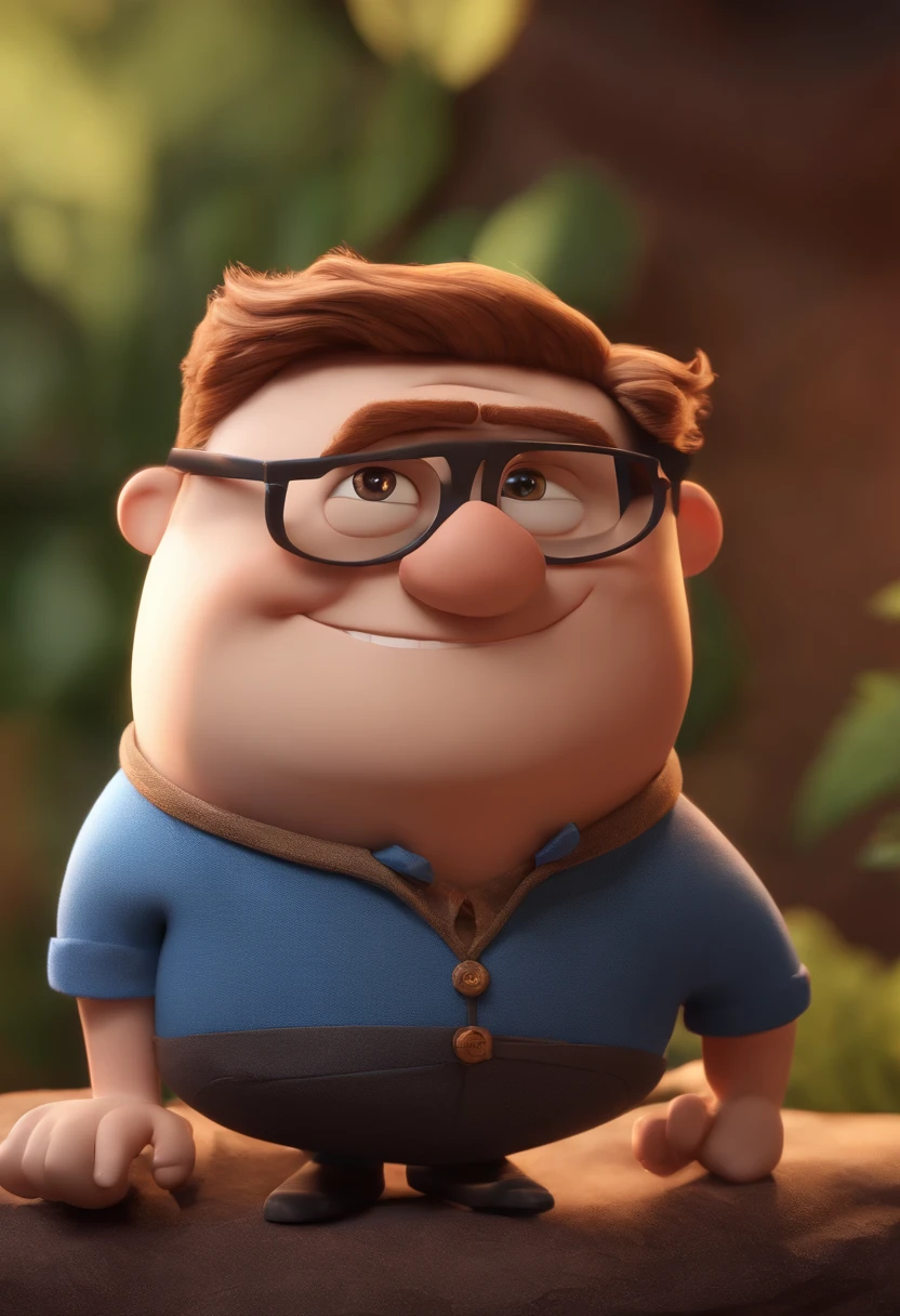 Cartoon character of a man wearing black glasses and a blue shirt, um personagem animado, Caractere estilizado, animation style rendering, 3D estilizado, Arnold Maya render, 3 d render stylized, toon render keyshot, Personagem 3D, Personagem 3D, 3d rendering stylized, 3 d character render, personagem de desenho animado, Personagem de close up, Pose de personagem, (Estilo Pixar) (master part:1.2) (Bokeh) (best quality) (pele detalhada) (textura detalhada) (8k) (argila) (Cinematic lighting) (foco nítido,Senta e vaza a parte superior do corpo